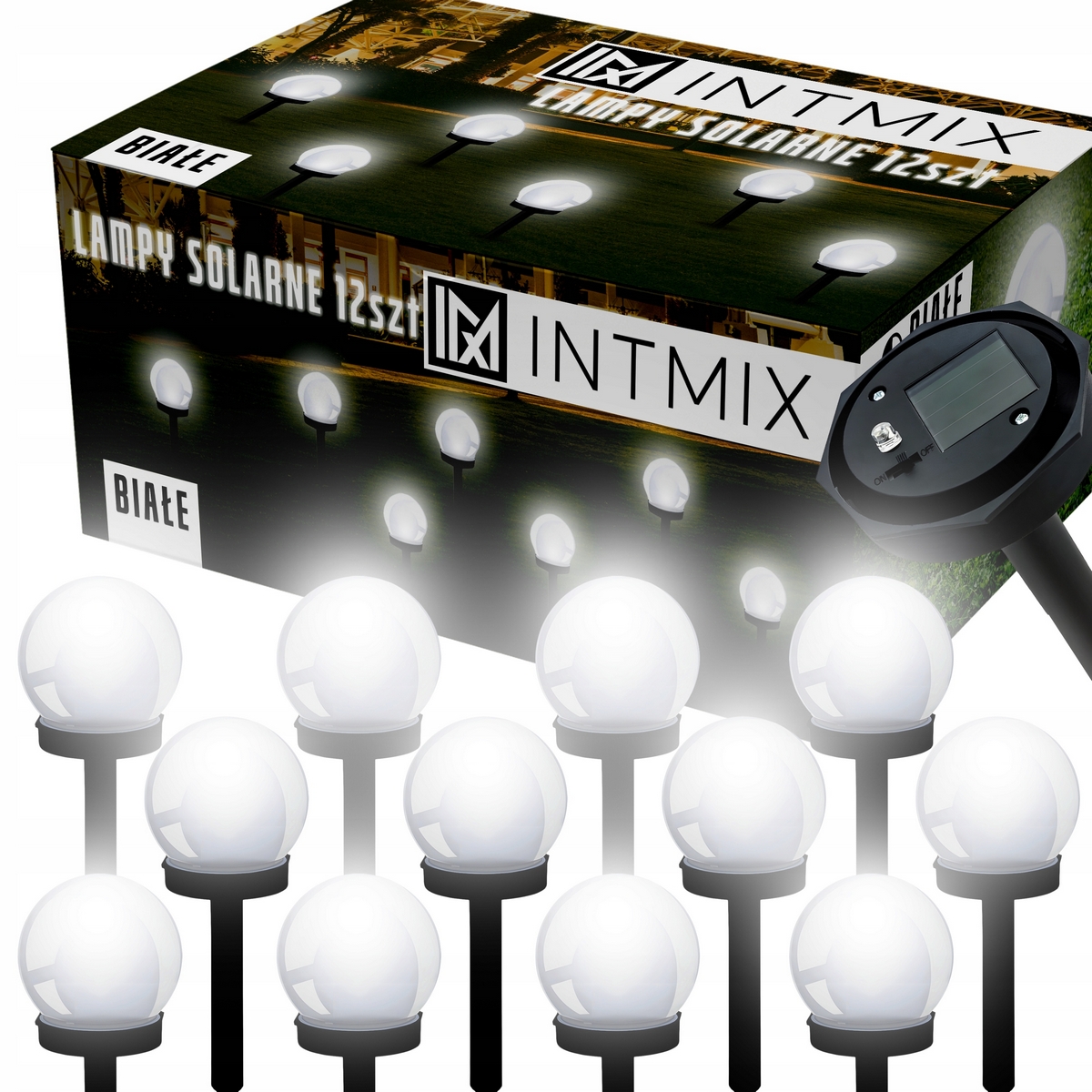 INTMIX vstavaná solárna lampa, biela, 34 cm, 12 ks.
