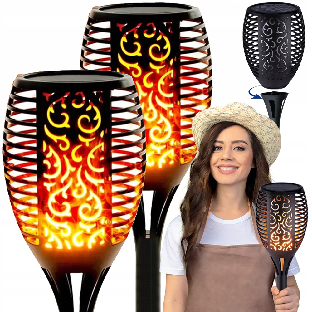 Solárna lampa, čierna, 78 cm, 2 ks.