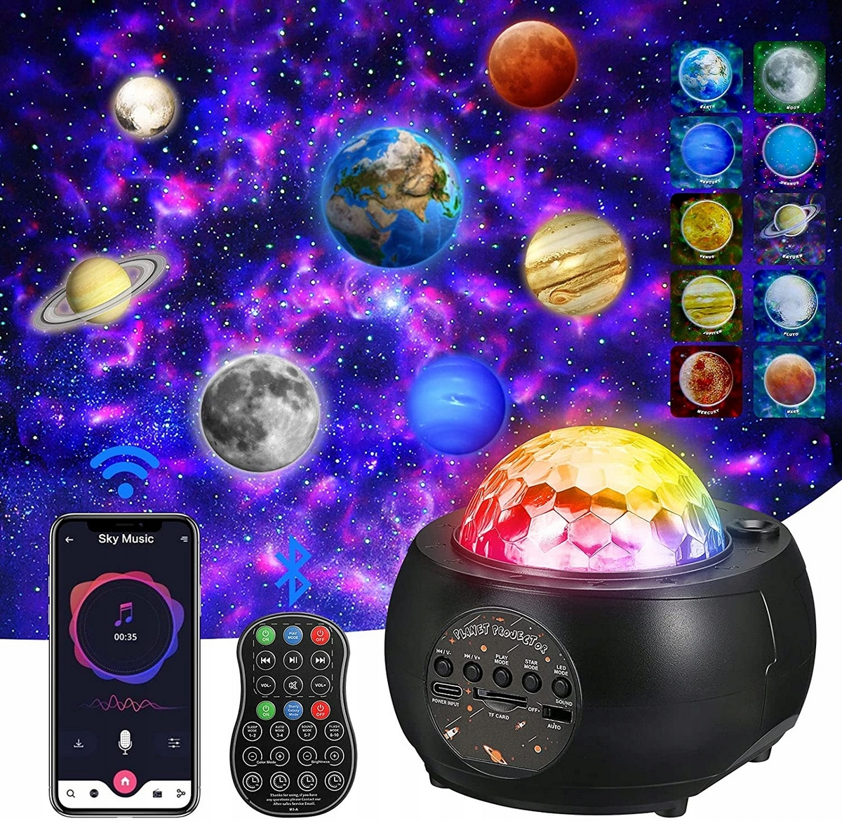 Detské svetlo s projektorom - 32led hviezdy projektor Sky Night Lamp Planet Planet
