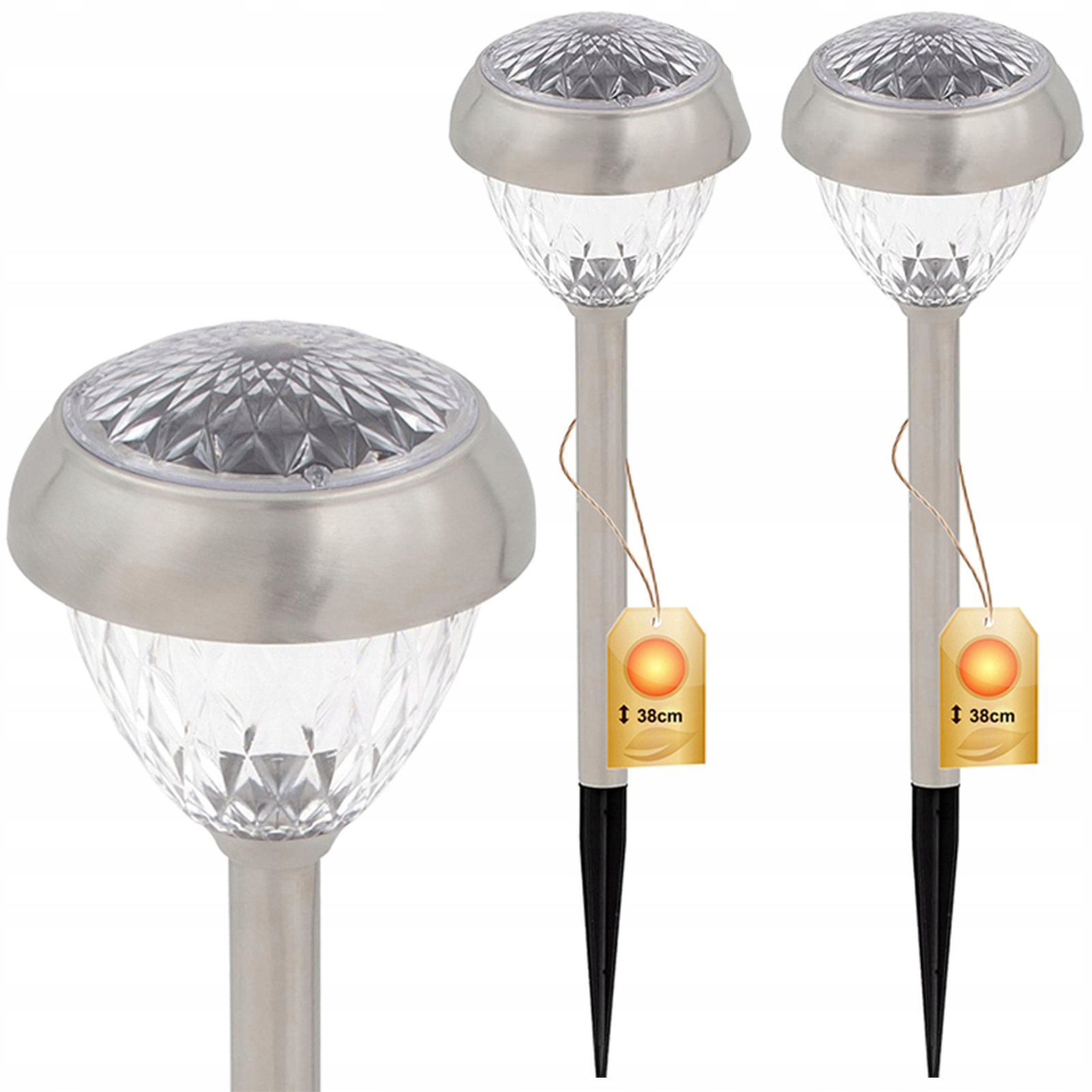 NNLED vstavaná solárna lampa, strieborná, 38 cm, 3 ks.