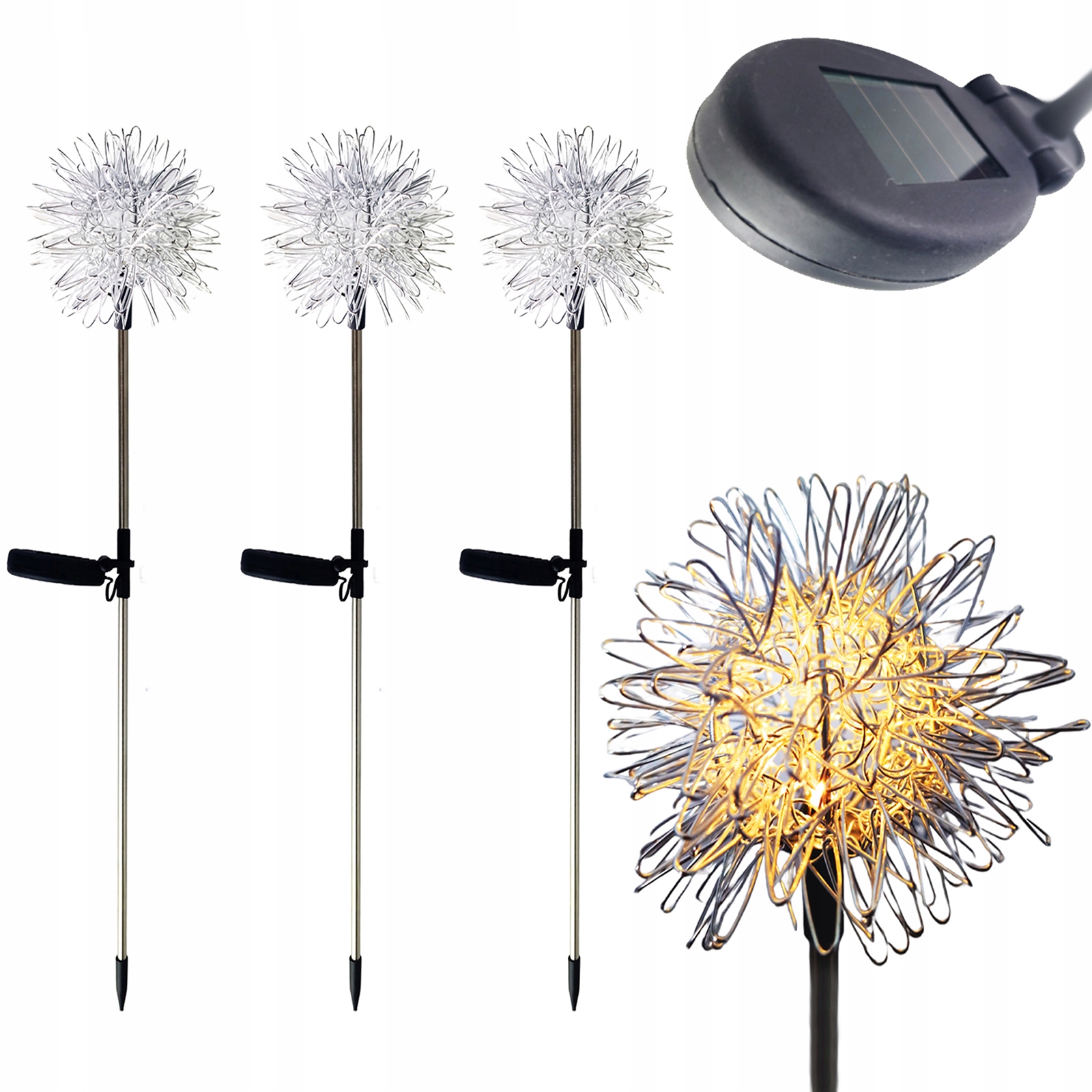 NNLED vstavaná solárna lampa, strieborná, 68 cm, 3 ks.