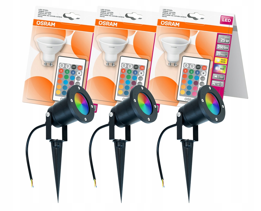 Solárne svietidlá - 3x LED záhradné svietidlo GU10 SEALED + LED GU10 RGB