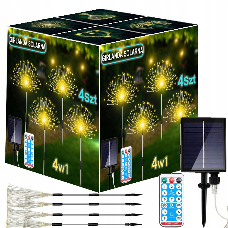 4x SOLÁRNA ZÁHRADNÁ LAMPA S DIAĽKOVÝM 480LED ohňostrojom strom púpava