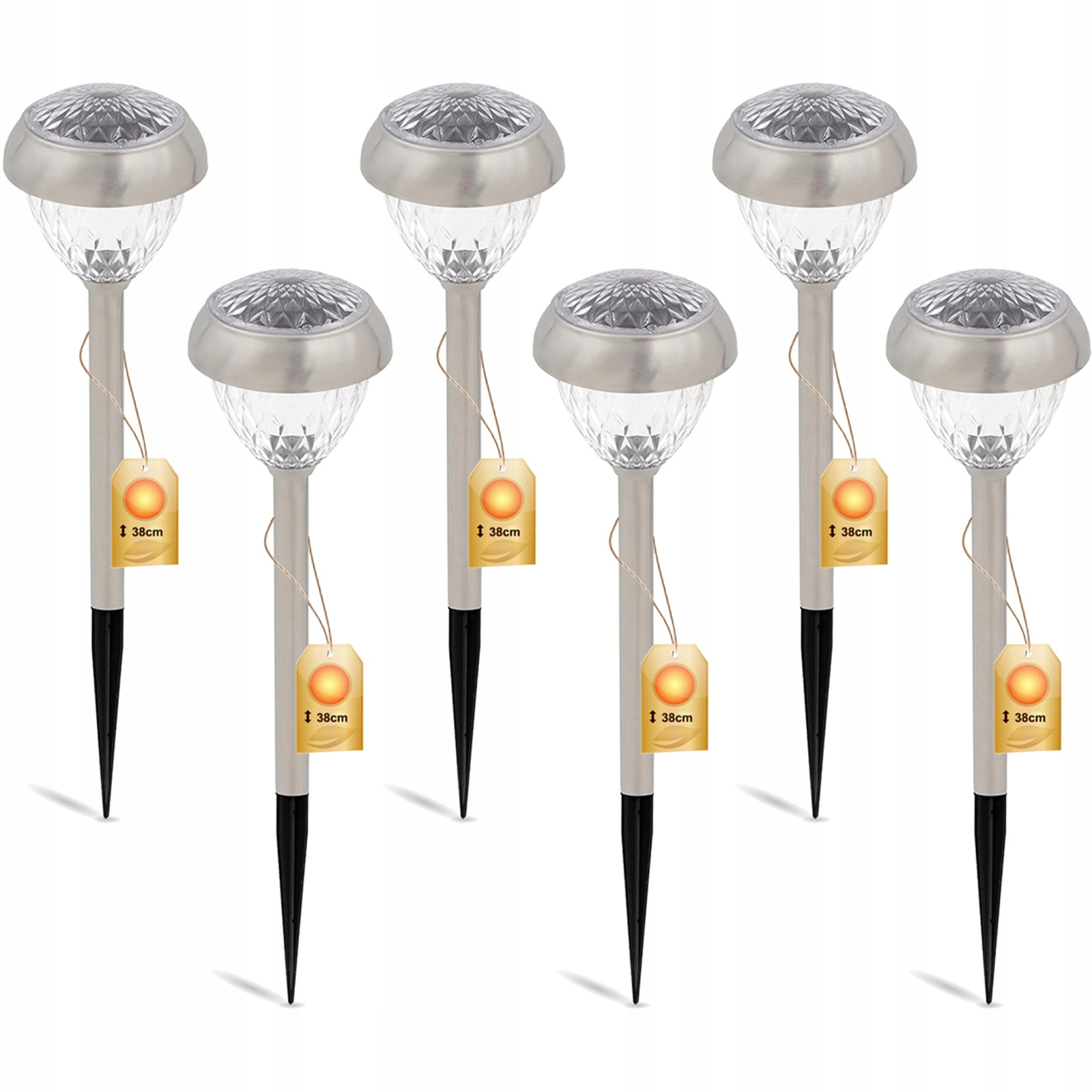 NNLED vstavaná solárna lampa, strieborná, 38 cm, 6 ks.