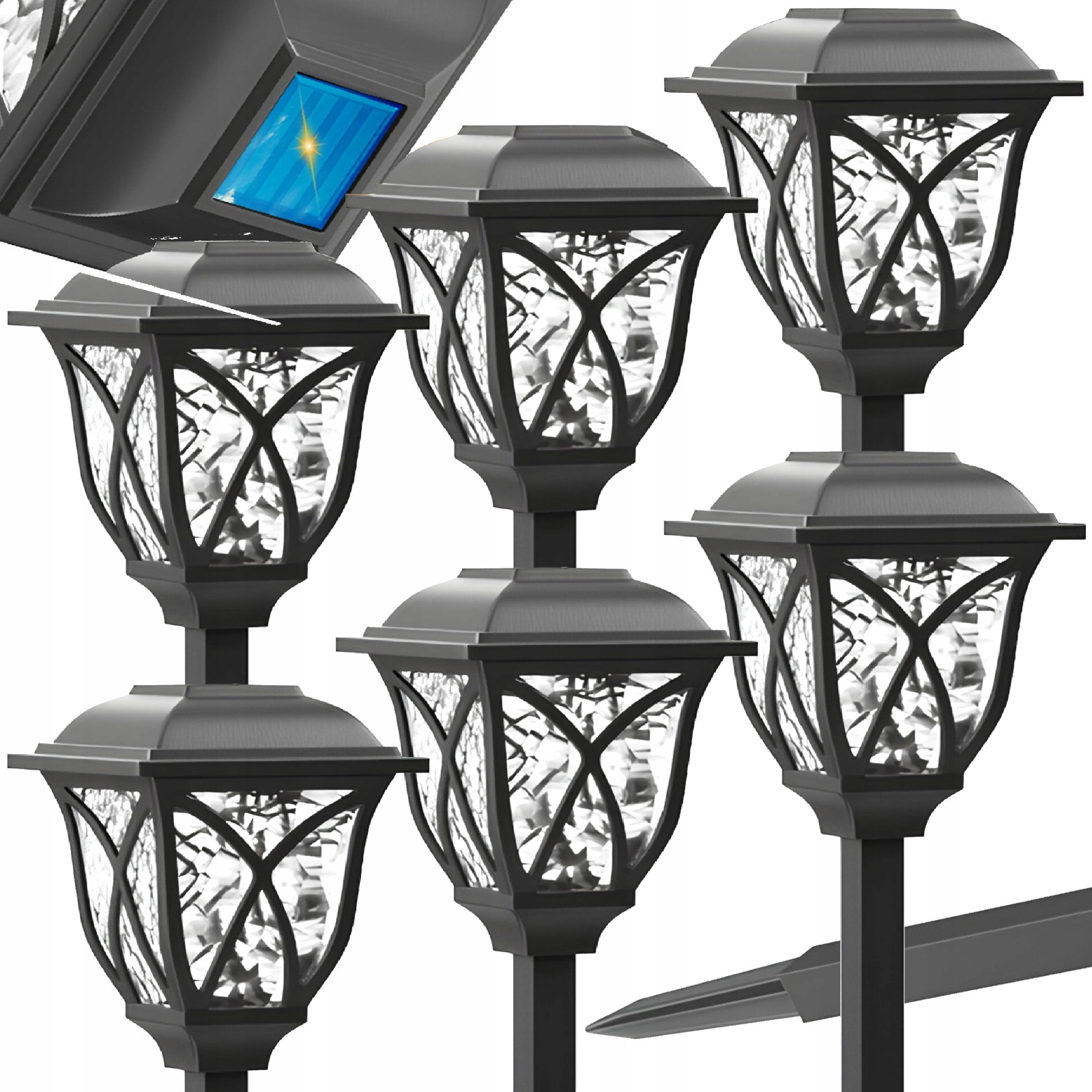 Solárna lampa Briix, čierna, 45 cm, 6 ks.