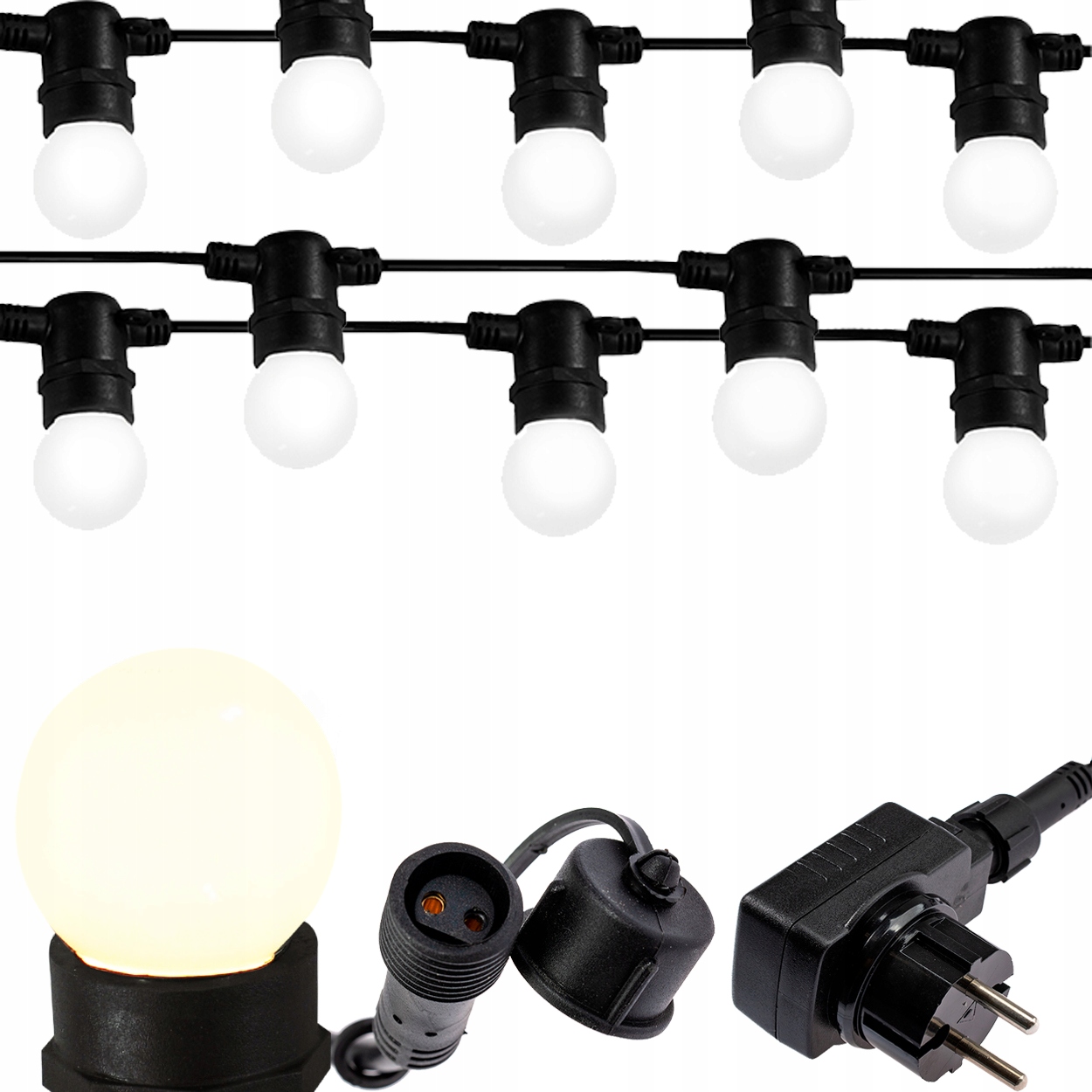 Vonkajšia dekoračná reťaz GIRLANDA - Garden Garland 6,2m + 10x LED E27 6W Mlieko