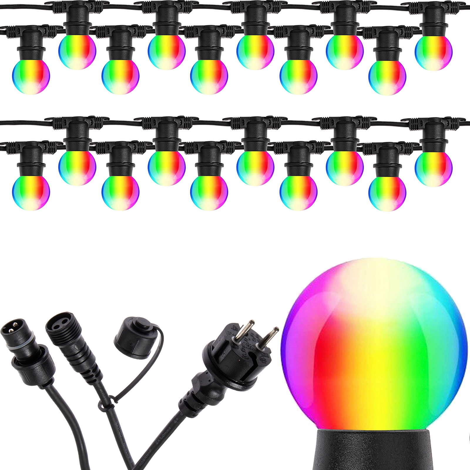 Vonkajšia dekoračná reťaz GIRLANDA - Garland ZÁHRADNÝ REŤAZEC 10M + 20x LED RGB ŽIAROVKA