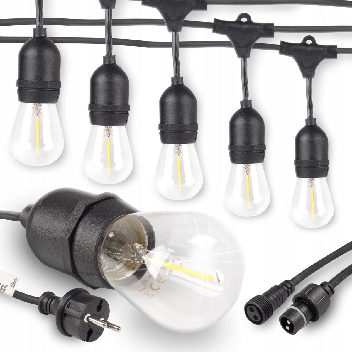 Záhradný reťazec Garland 15 m 15x LED žiarovka E27