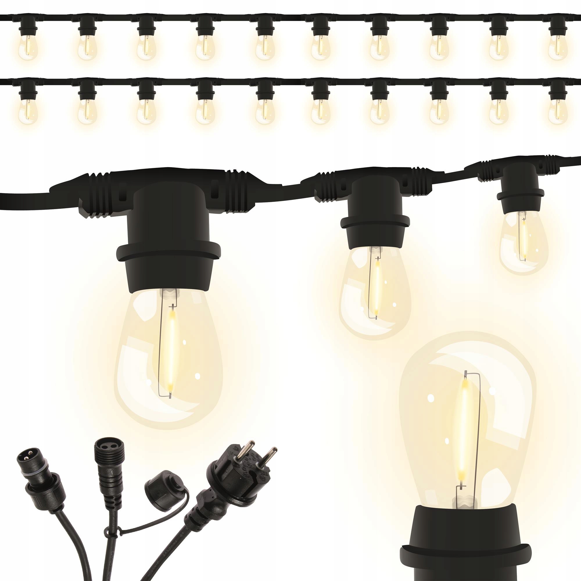 Svetlo Garland 20 m +20 LED E27 Žiarovky