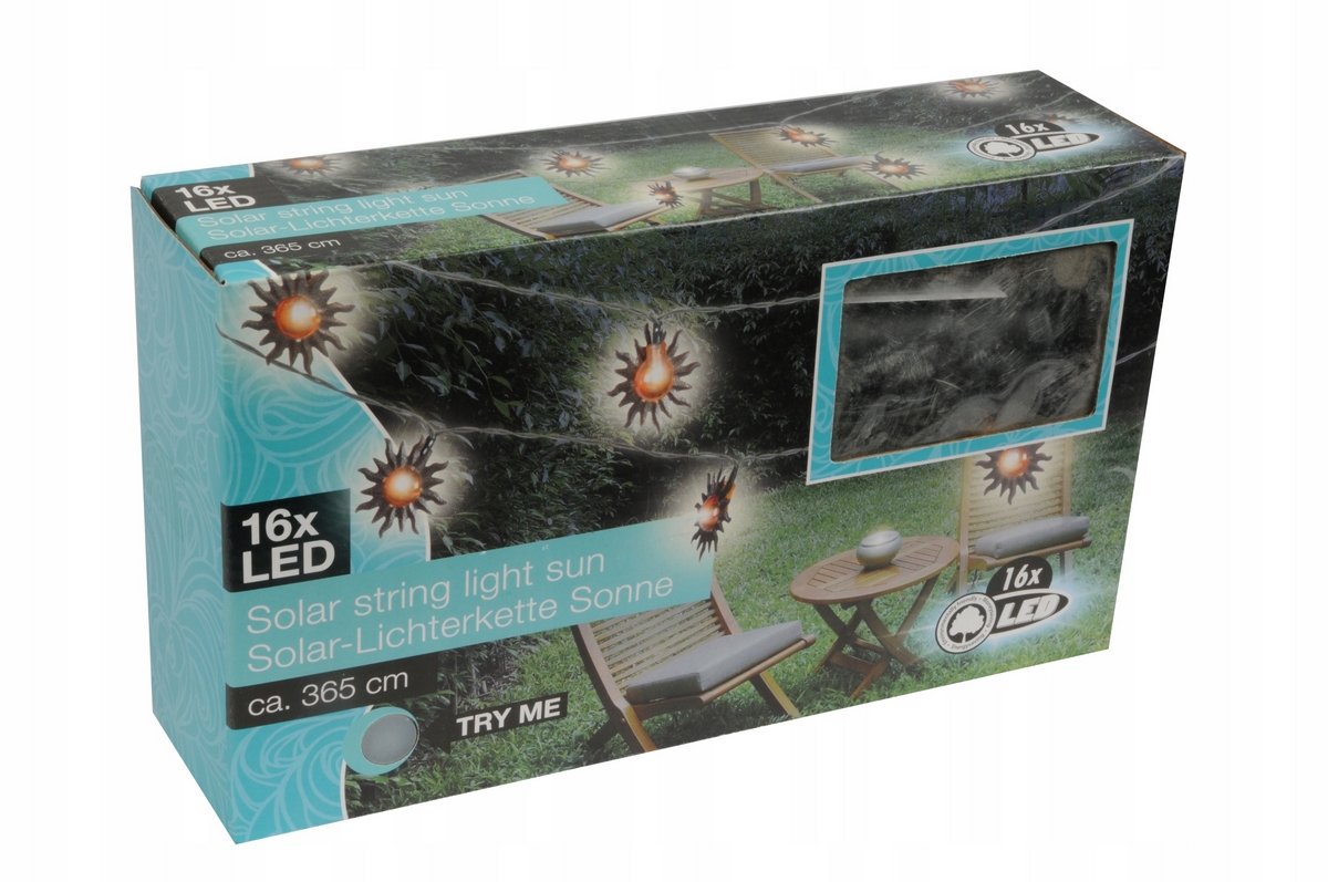 Vonkajšia dekoračná reťaz GIRLANDA - Solar Garland Sun 16 LED 365cm Osvetlenie