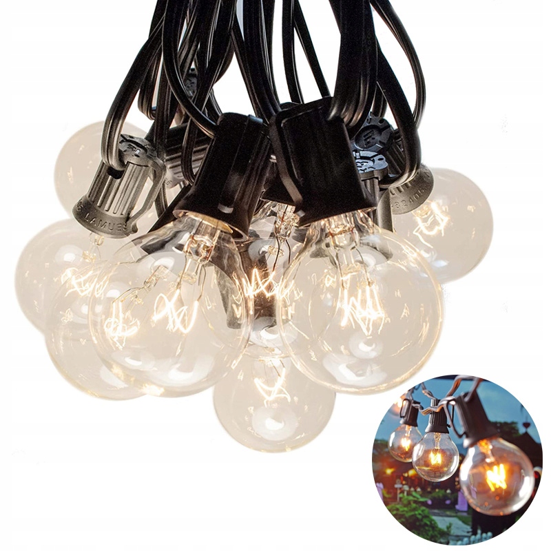 Vonkajšia dekoračná reťaz GIRLANDA - Garlands Vianočné lampa 7.6m + 25x žiarovka