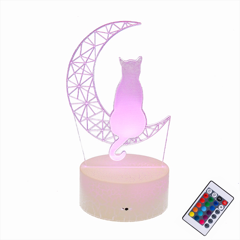3D LED žiarovka mačka na nočnej lampe Moon + diaľkové ovládanie