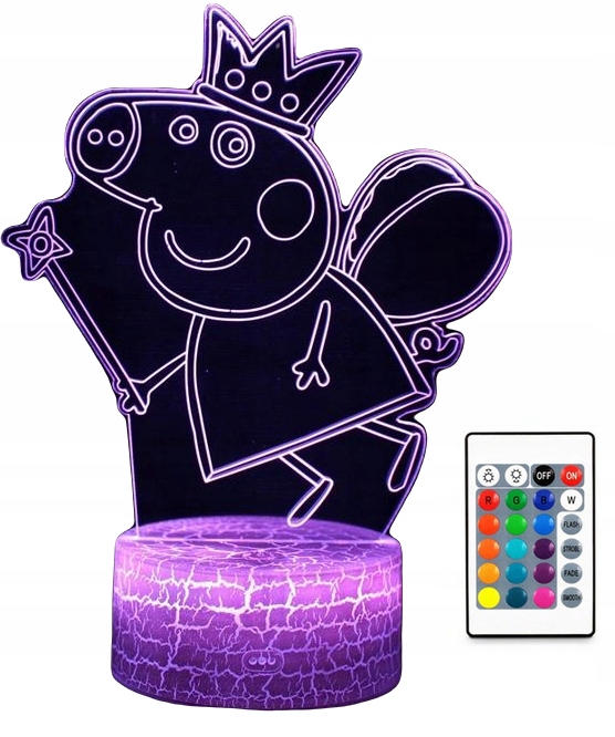 Nočná lampa do detskej izby - 3D LED žiarovka Peppa Pig Color + Pilot USB
