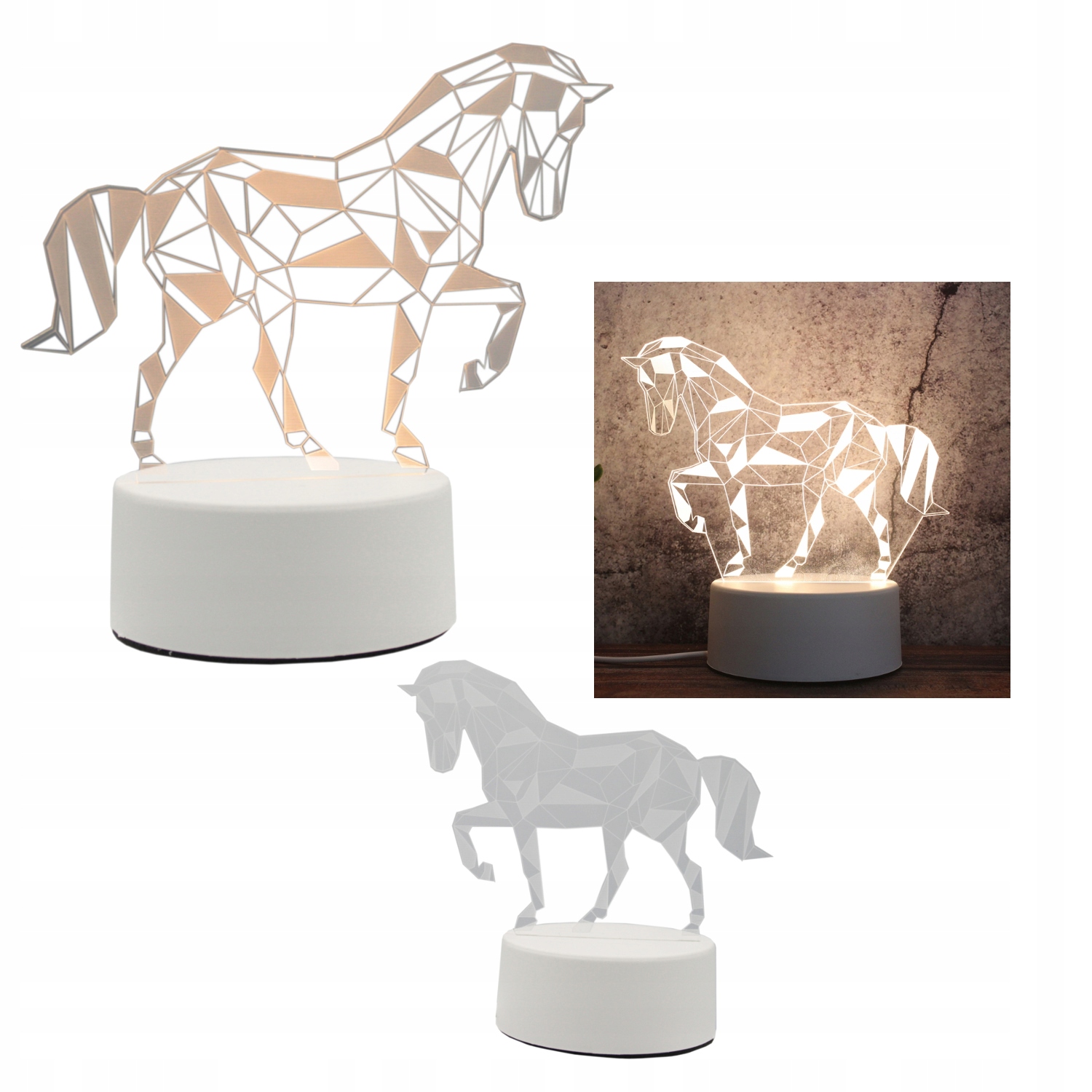 Nočná lampa do detskej izby - LED nočná lampa 3D USB Horse na stole spínač