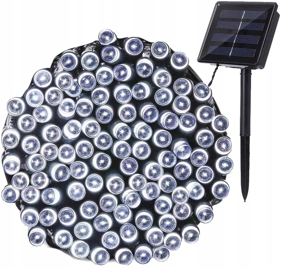 Vonkajšia dekoračná reťaz GIRLANDA - Záhradné solárne lampy 200 LED studené biele 22m