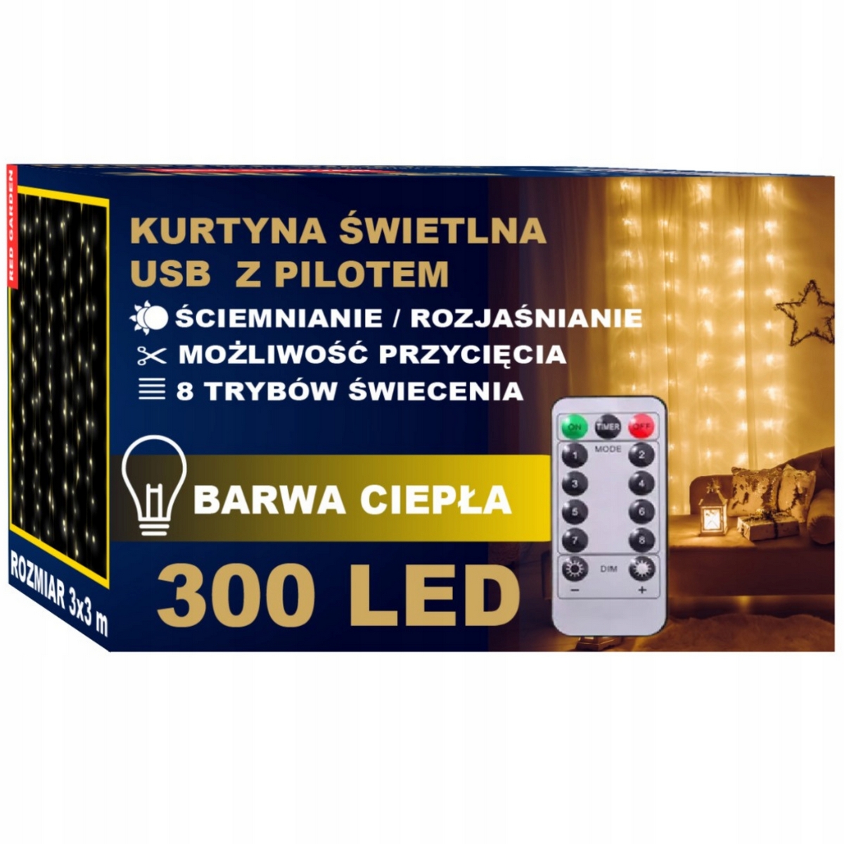 Červená záhradná girlanda 300 cm sieť