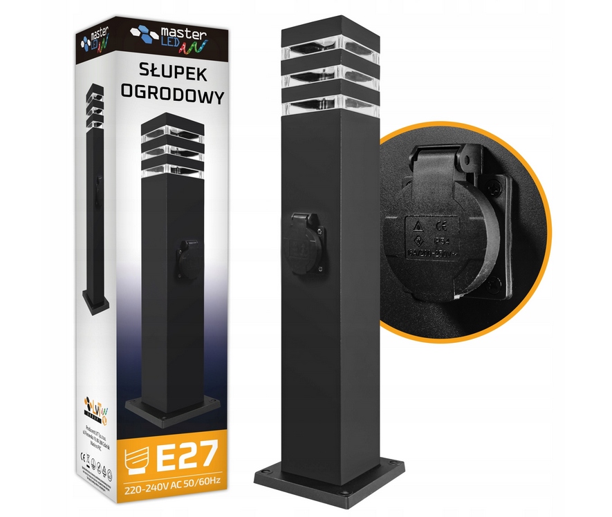 Štvorcový stĺp osvetlenia NNLED E27 60 cm čierny