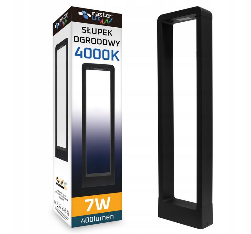 Obdĺžnikový osvetľovací stožiar s integrovaným LED zdrojom, 50 cm, čierny