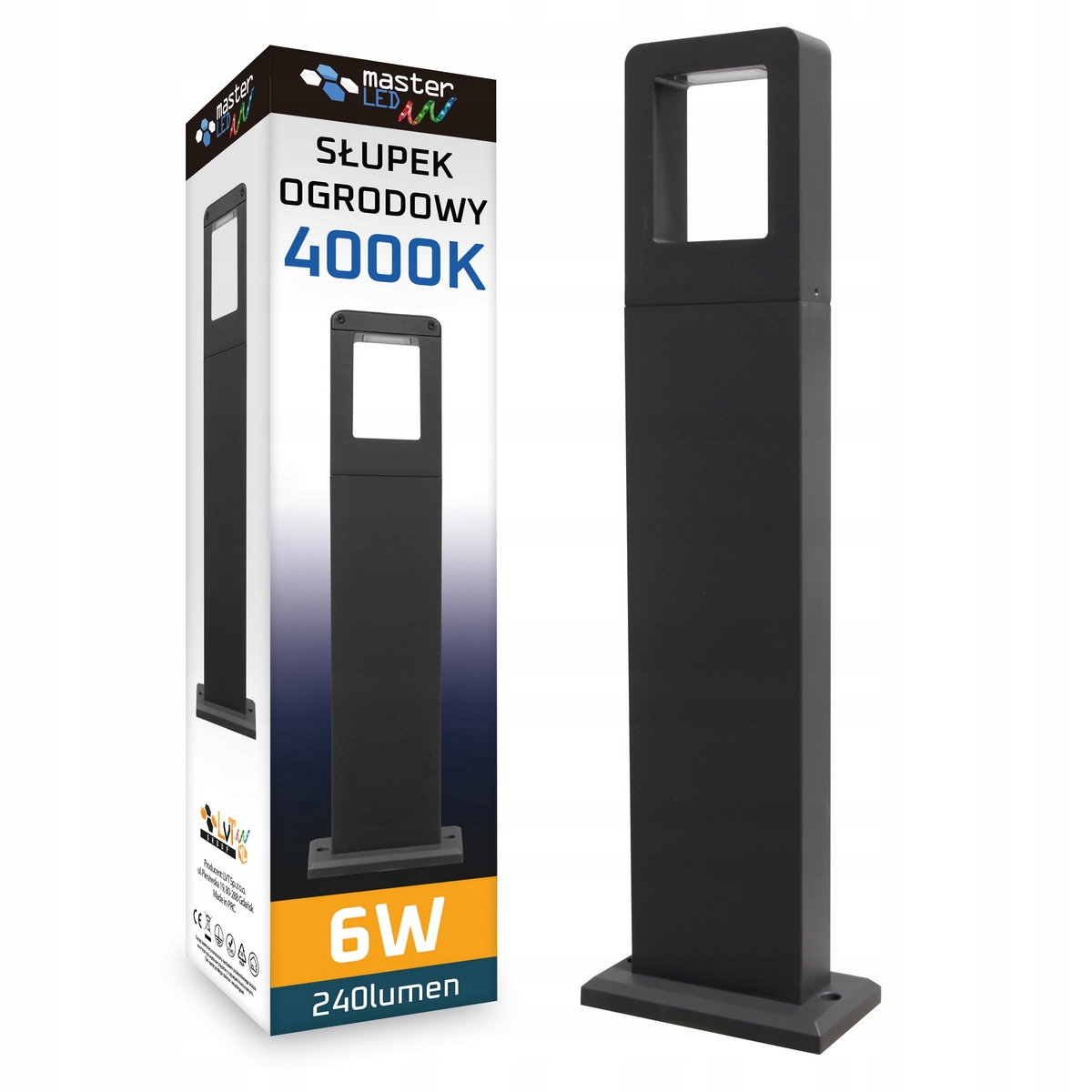 Zvládnutý obdĺžnikový osvetľovací stĺp s integrovaným LED zdrojom, 50 cm, čierny