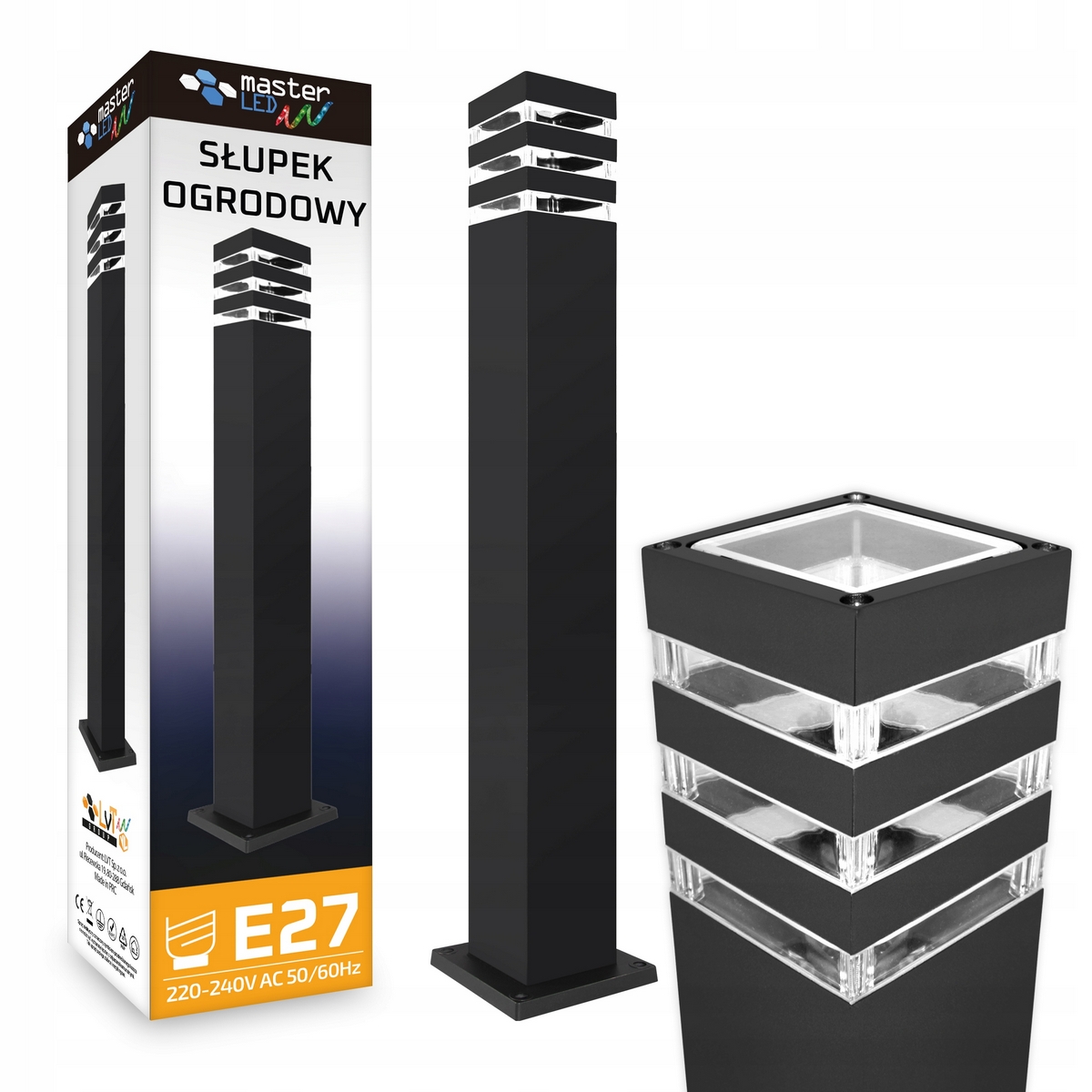 Štvorcový stĺp osvetlenia Masterled GU10 80 cm čierny