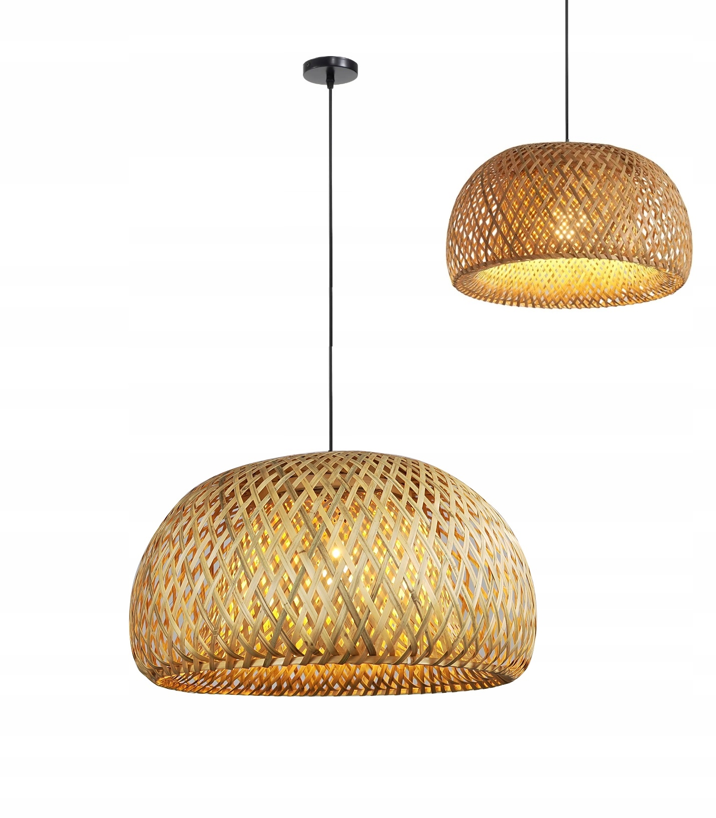 Boho závesná lampa Prírodné opletené bambus