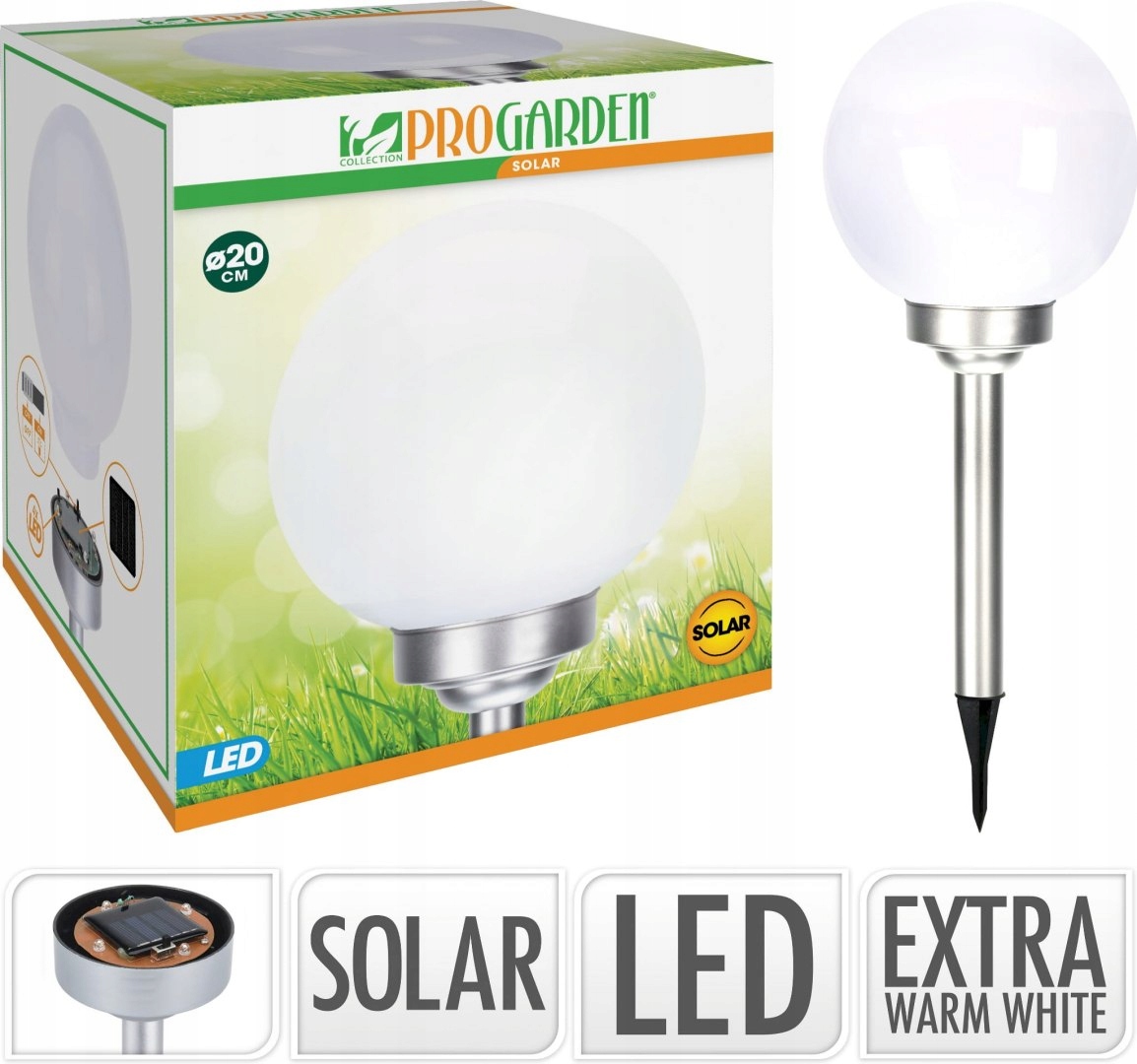 Solárne svietidlá - LED solárne záhradné svietidlo 20cm guľa