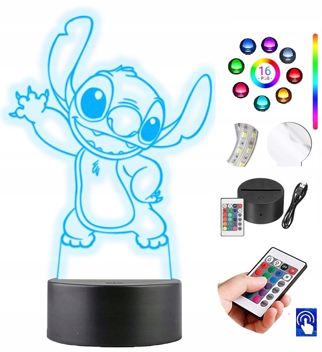 Nočná lampa do detskej izby - LILO A STICH NEPRADÁ LAMPA 16 LED PLEXIDO FARBY