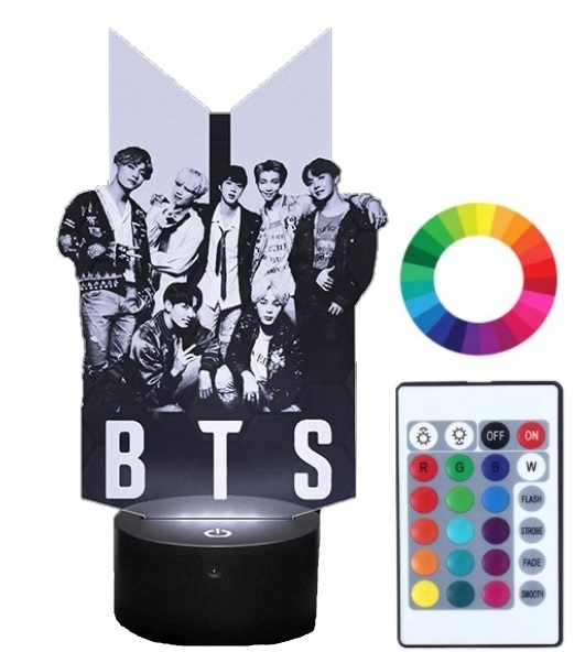 Nočná lampa do detskej izby - Nočná lampa s menom gravírovanie K-pop BTS 3D LED