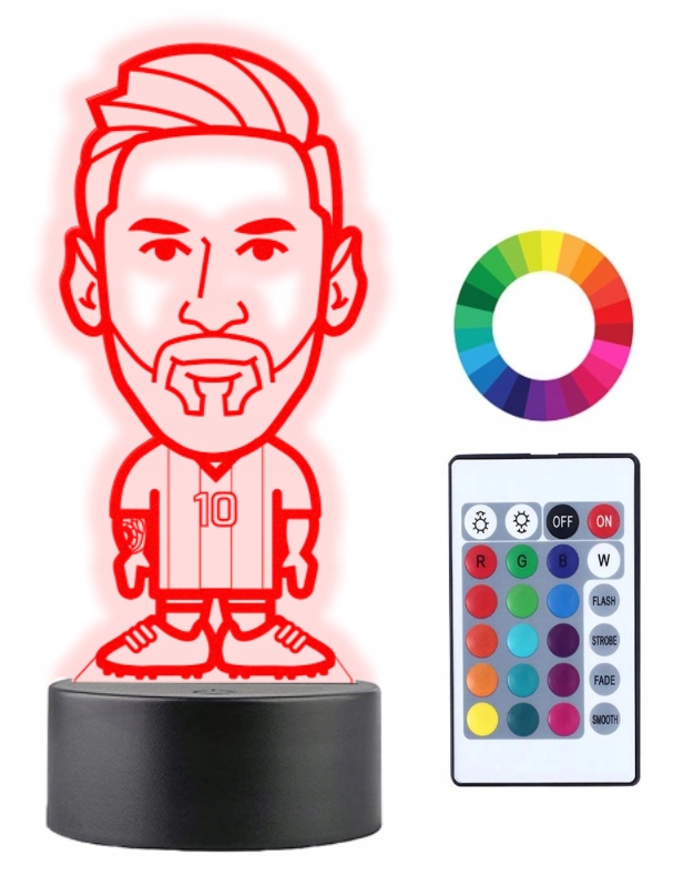 Nočná lampa do detskej izby - Nočná lampa s menom Leo Messi 3D LED futbalista