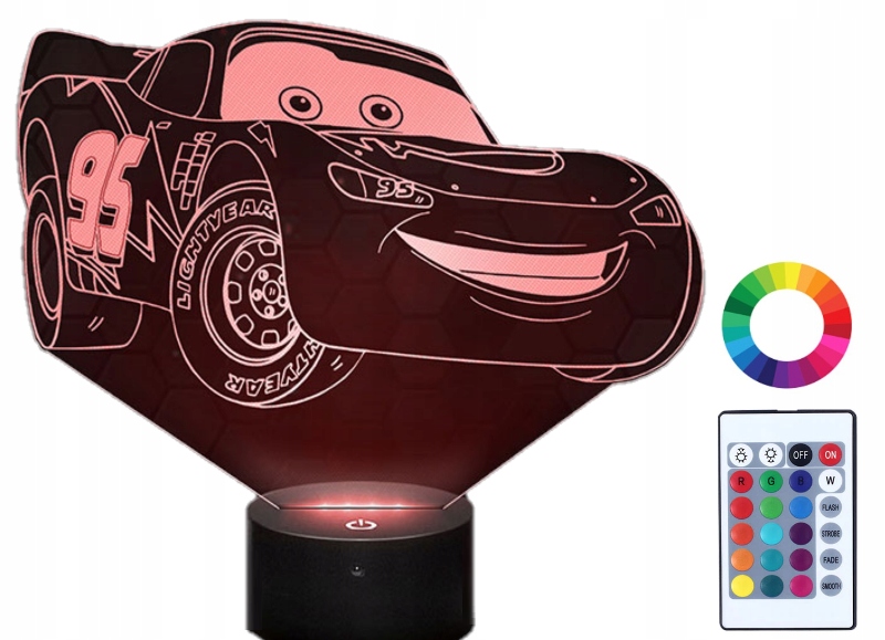 Nočná lampa do detskej izby - Nočná lampa s menom Zigzak McQueen 3D LED autá
