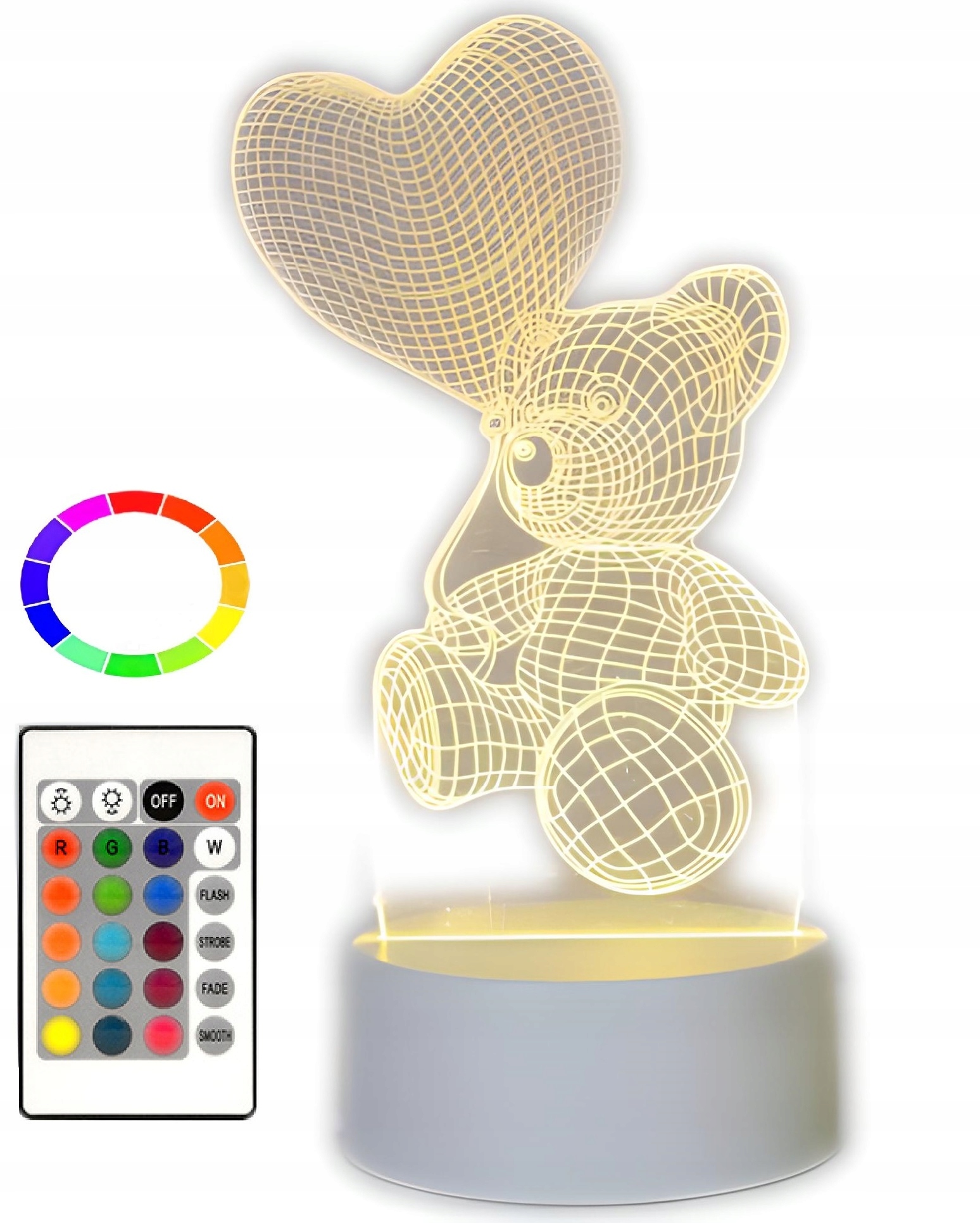 Nočná lampa do detskej izby - Nočná lampa 3D medveď USB 16 LED farby