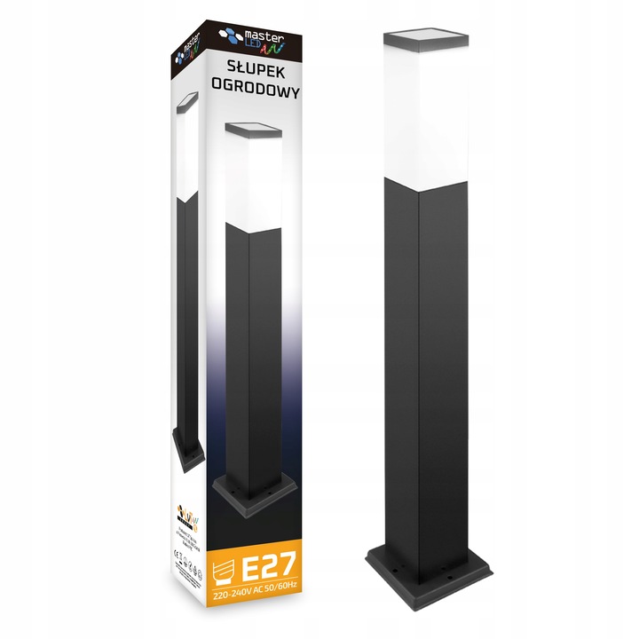 Štvorcový stĺp osvetlenia NNLED, integrovaný LED zdroj, 65 cm, čierny