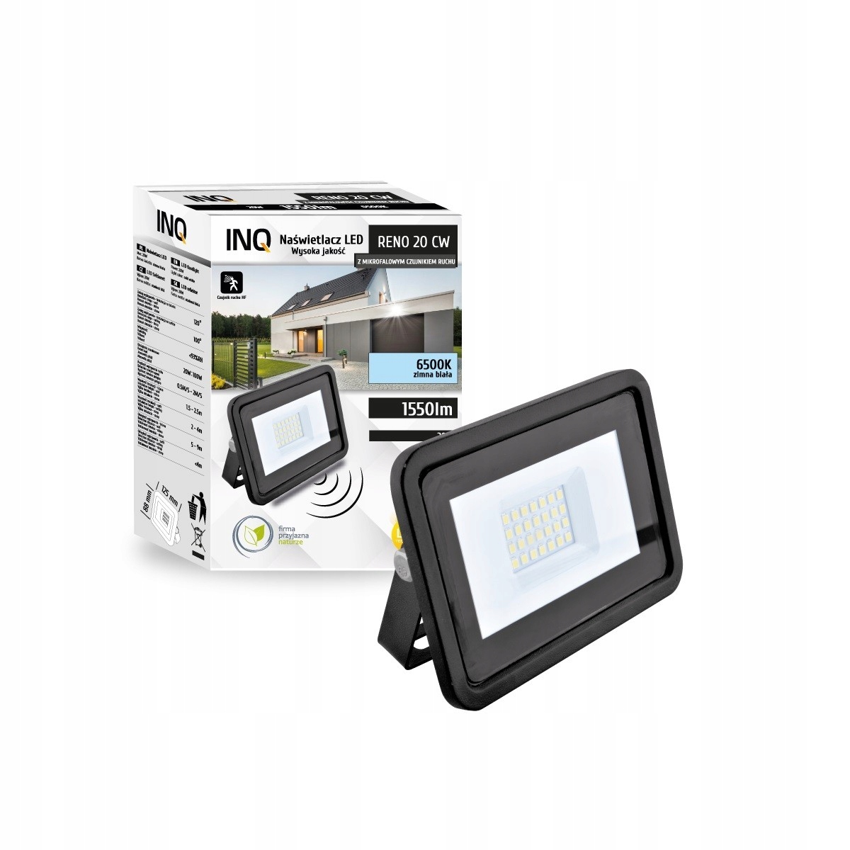 Vonkajšie fasádne svietidlo - LED FLOODLIGHT RENO 20W S POHYBOVÝM DETEKTOROM 6000K 1550
