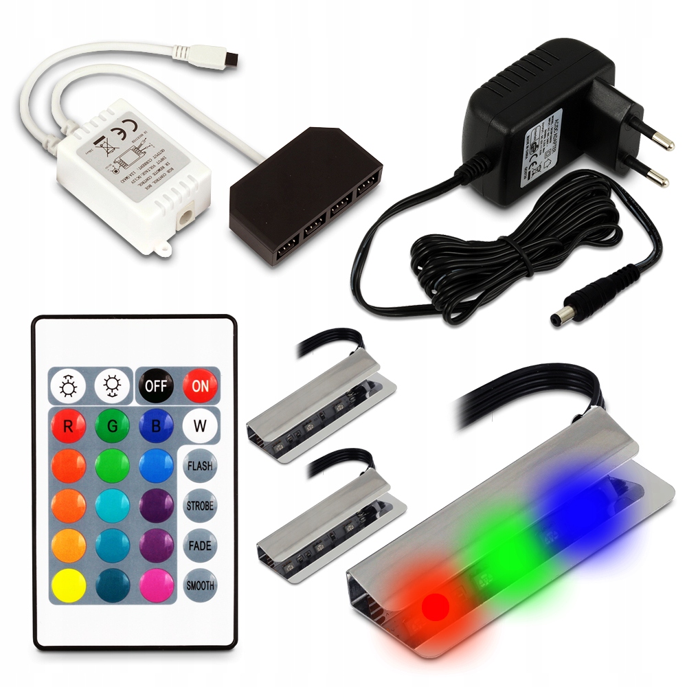 Nábytkové svetlo - Plná súprava 3 bodov LED RGB Clip pre sklenenú poličku