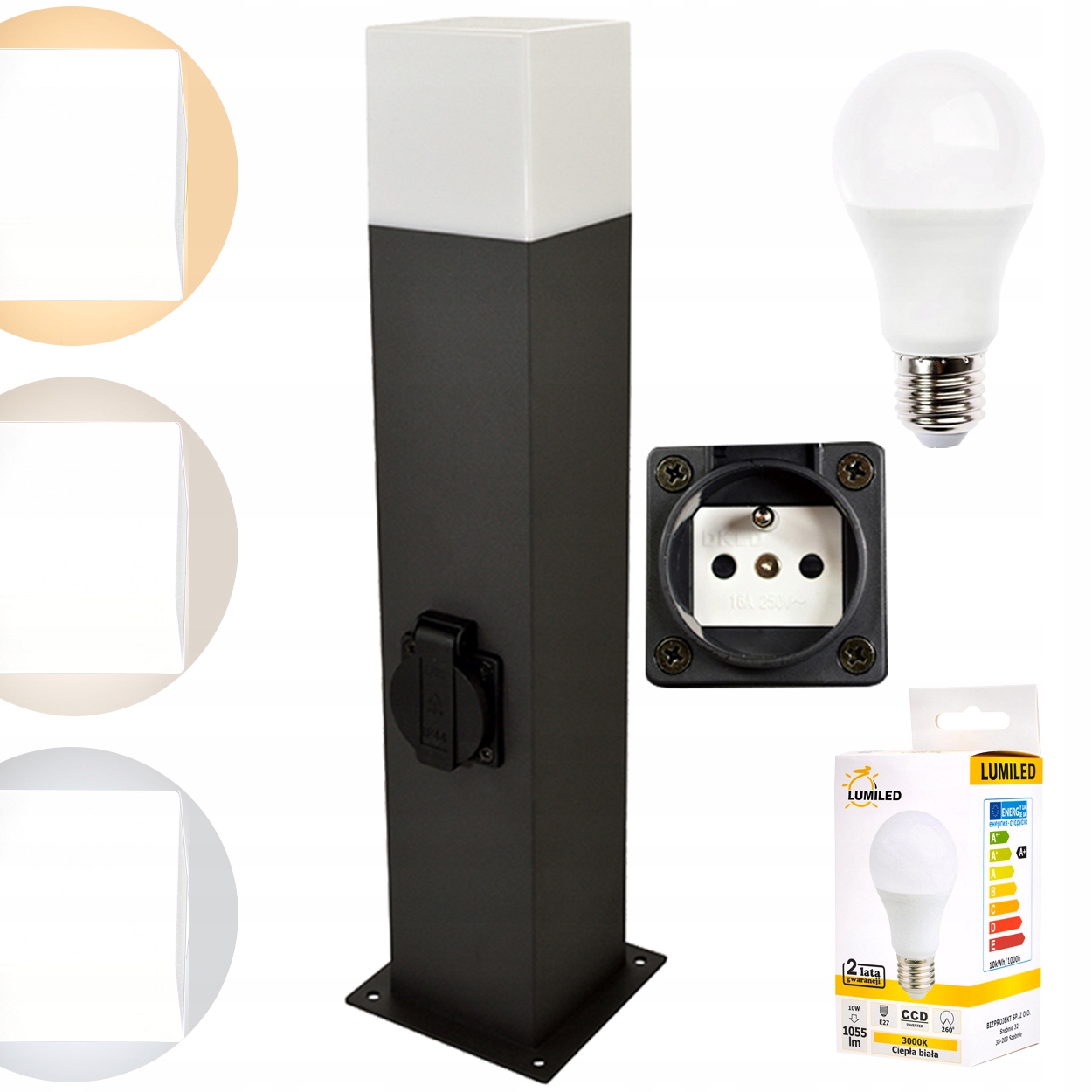 Stĺpíkové osvetlenie - Záhradná post lampa 44cm zásuvka + LED 10W E27
