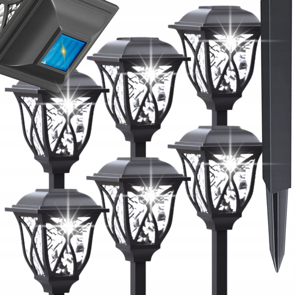 Eddcom vstavaná solárna lampa, čierna, 45 cm, 6 ks.