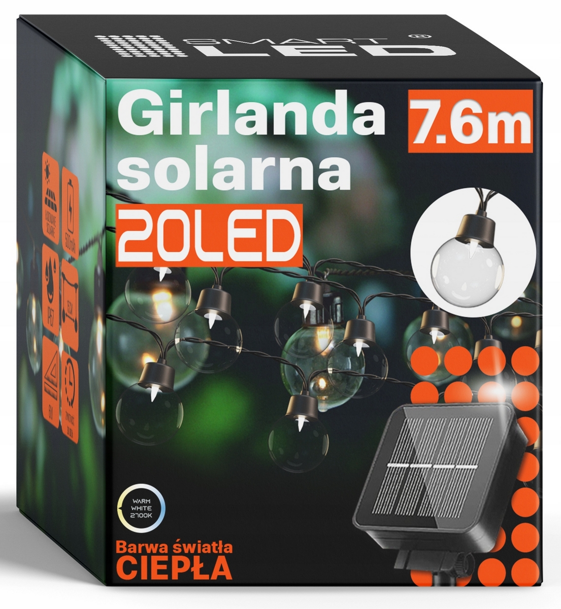 Inteligentná solárna girlanda 760 cm, čierna