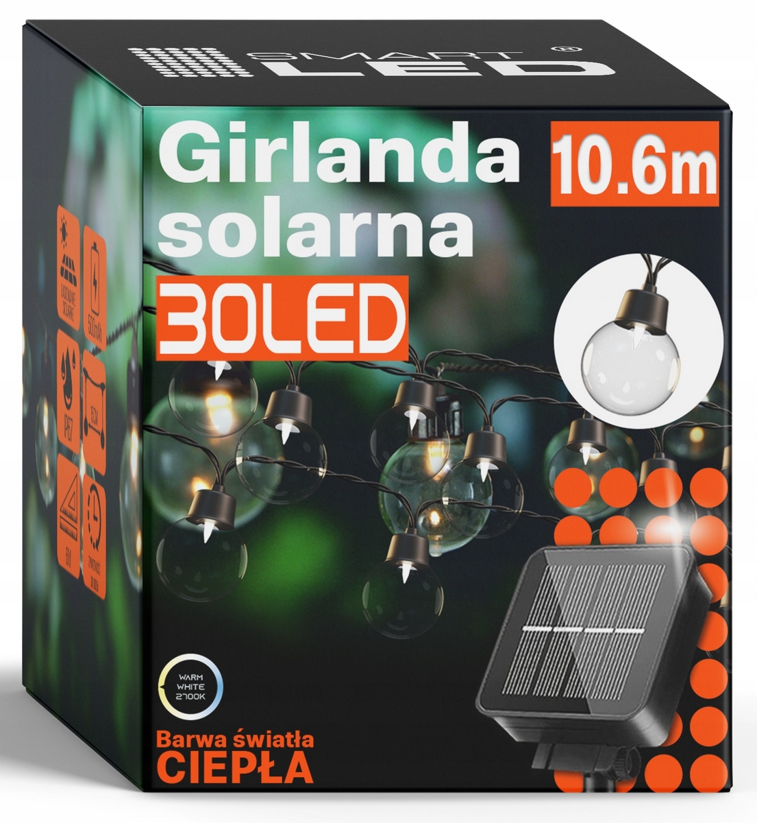 Inteligentná solárna girlanda 1060 cm, čierna