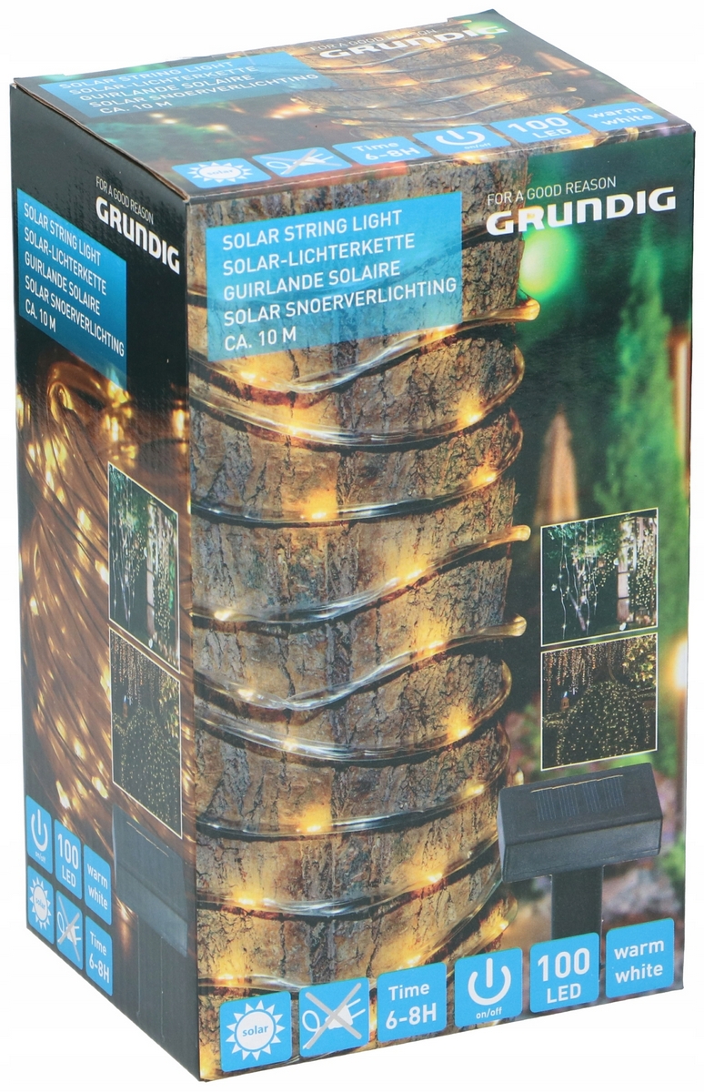 Vonkajšia dekoračná reťaz GIRLANDA - Solárne lano GRUNDIG 100 LED 10M