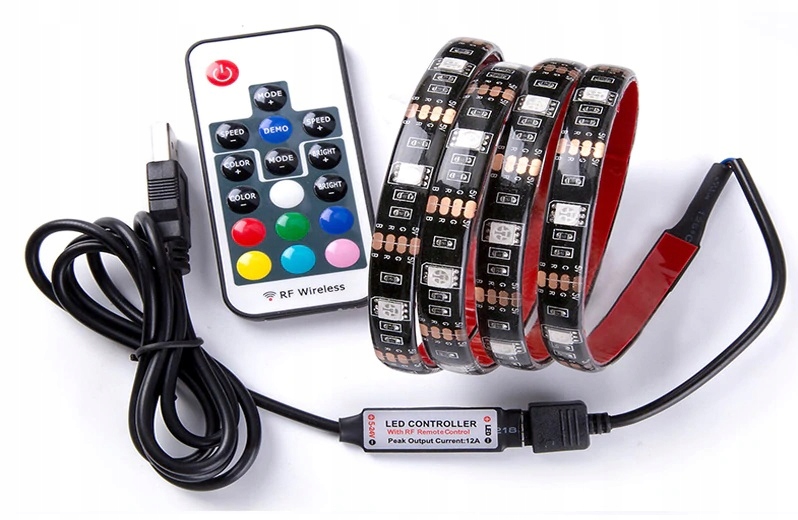 Žiarovka, žiarivka - RGB USB LED pásik s 4 m diaľkovým ovládaním TV 5V
