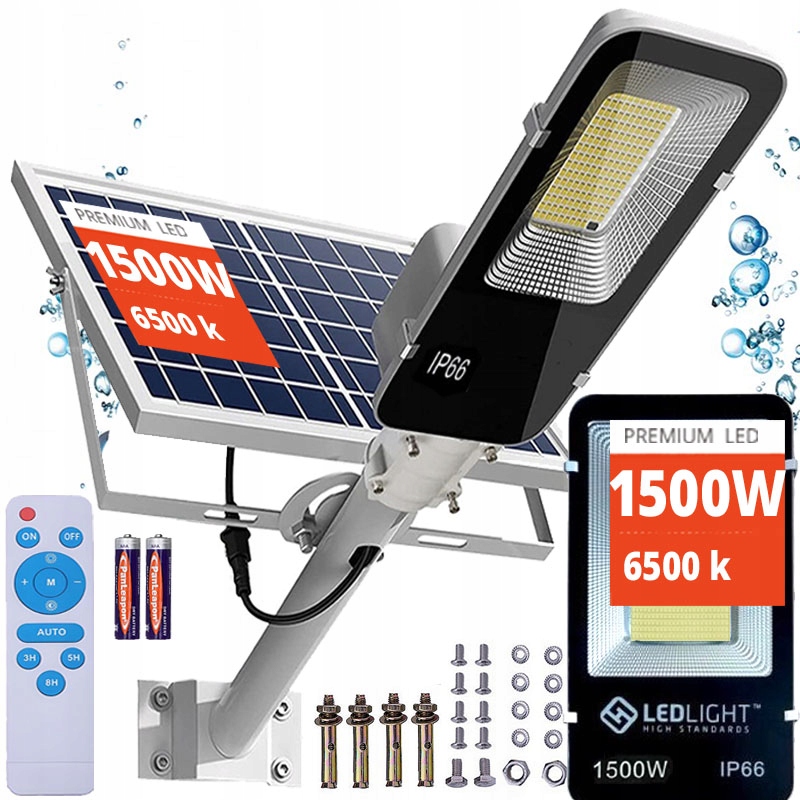 Pouličné LED svietidlo 1500 W 150000 lm na solárne napájanie