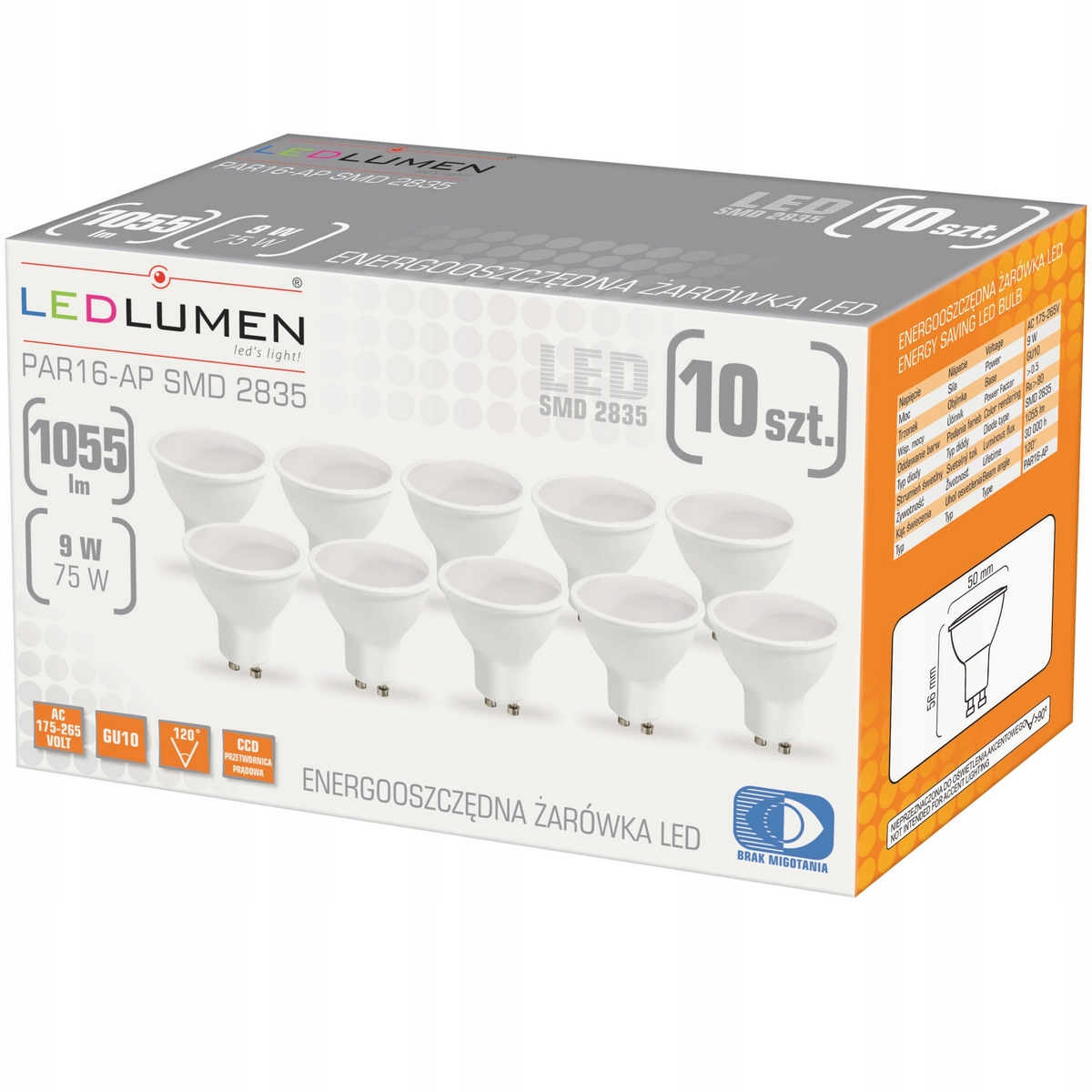 Žiarovka, žiarivka - Sada 10x LED žiarovka GU10 9W = 75W 1055LM Ledlumen