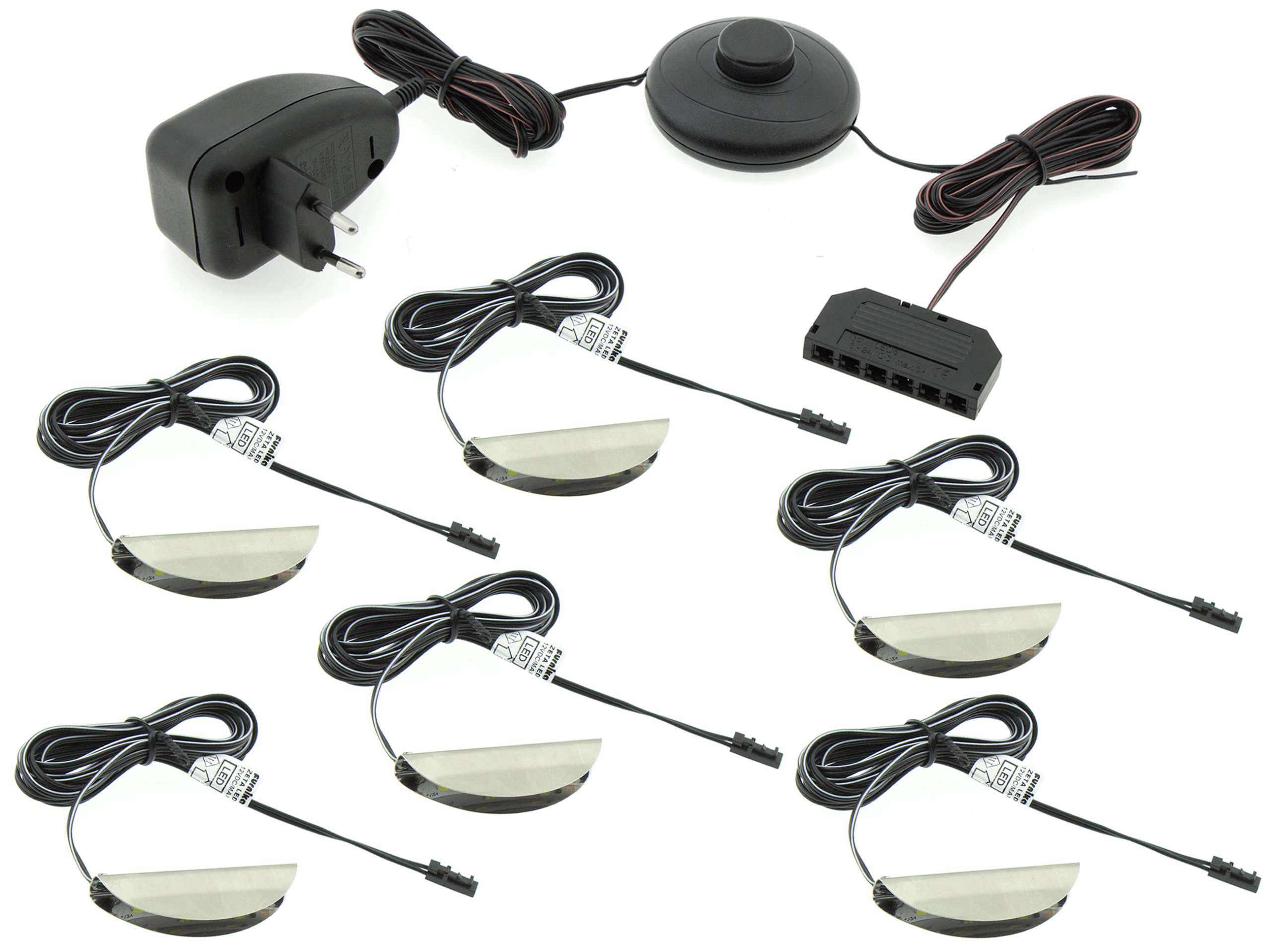 Nábytkové svetlo - Nastavte 6x LED sponu pre sklenené podsvietenie+napájanie