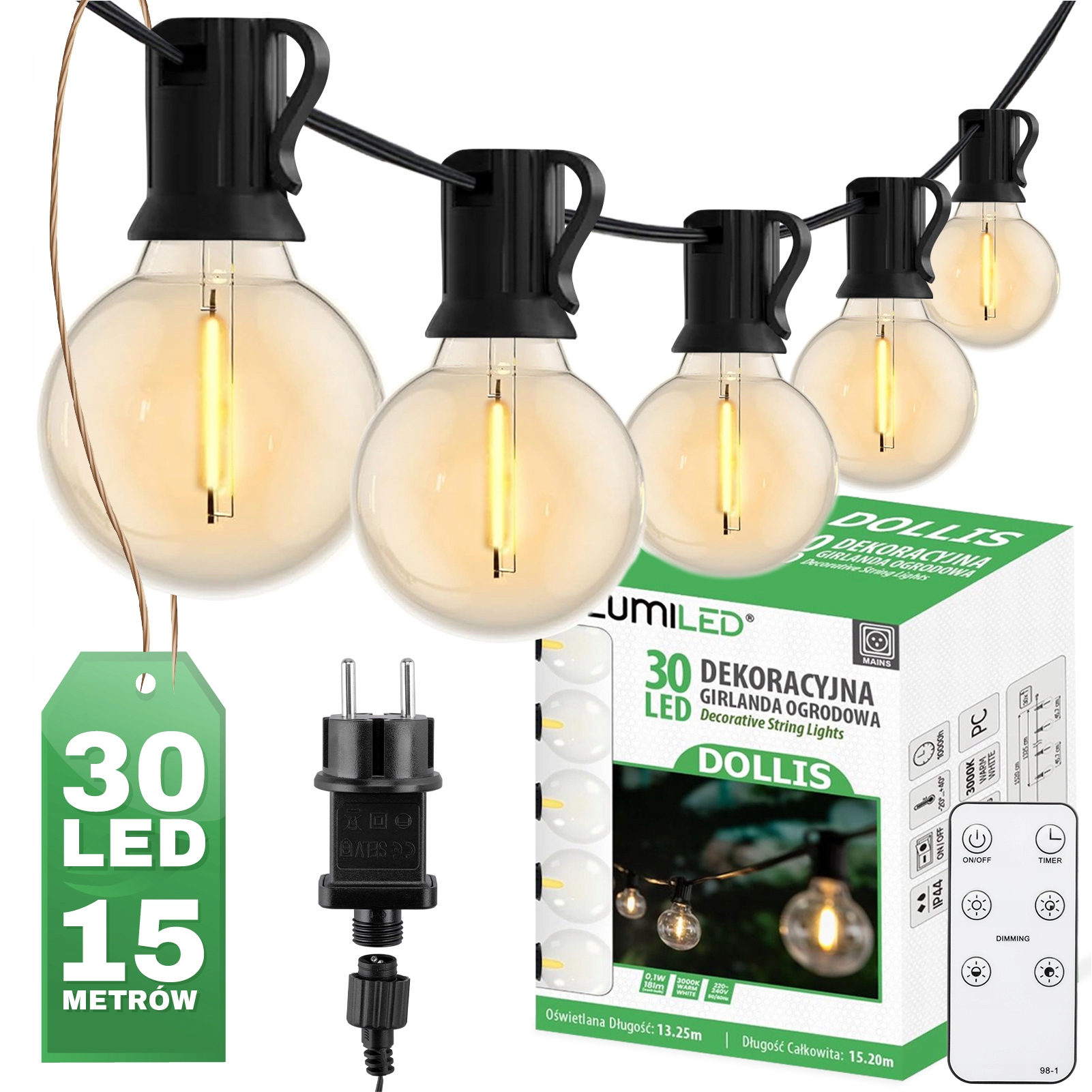 Lumiled girlanda 1520 cm sieťová čierna