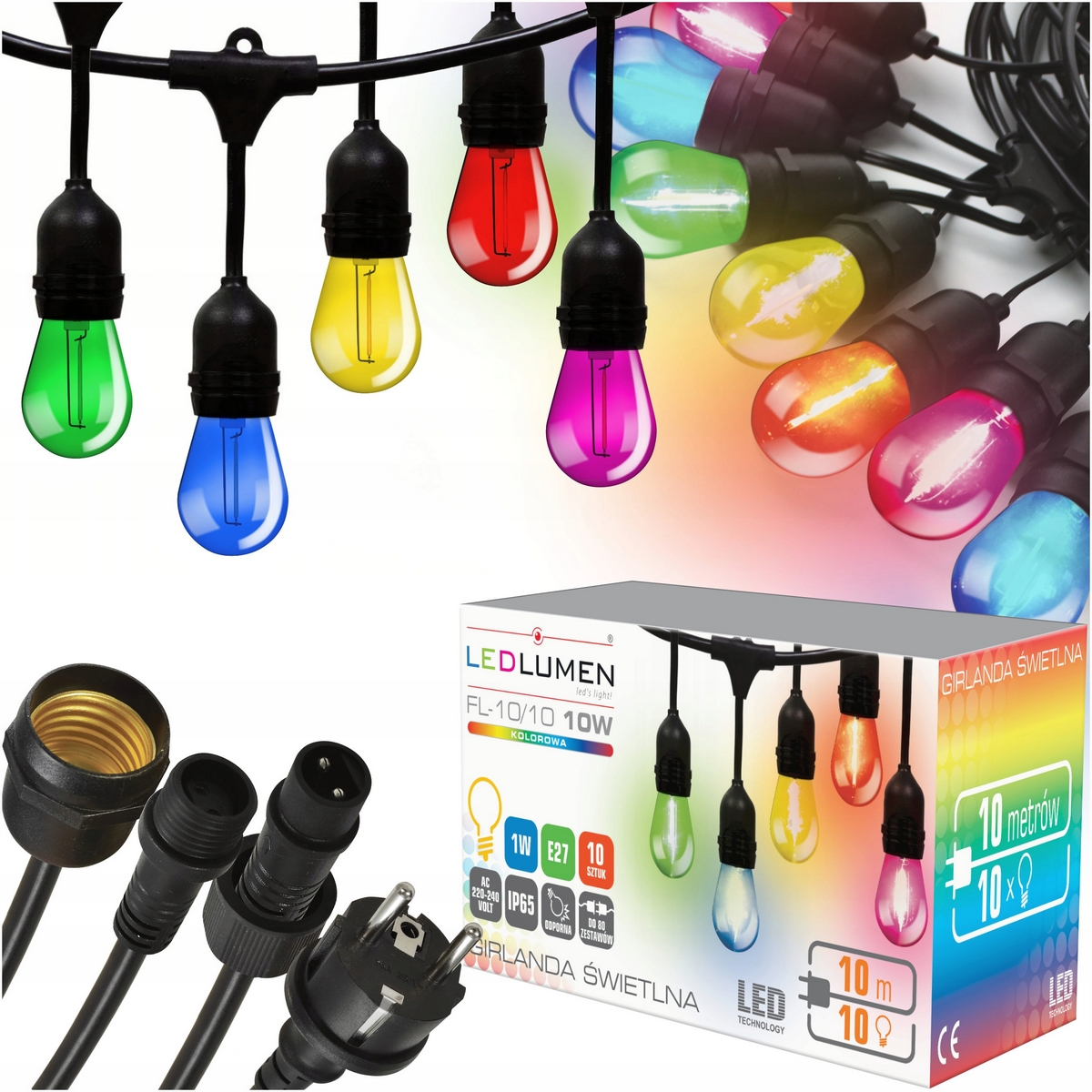 Ledlumen strunové svetlo 1000 cm, čierne