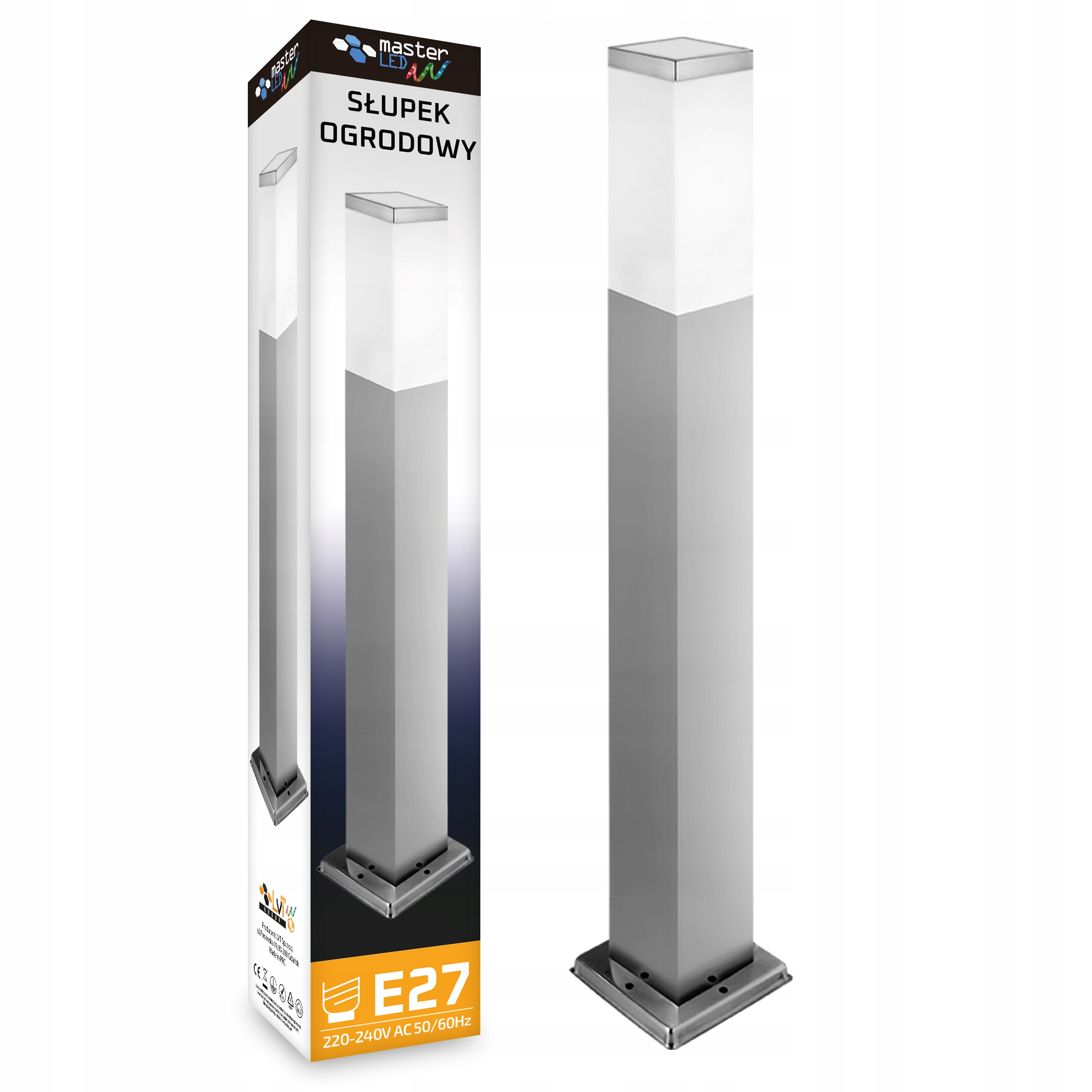 Okrúhly stĺp osvetlenia NNLED E27, 65 cm, strieborný