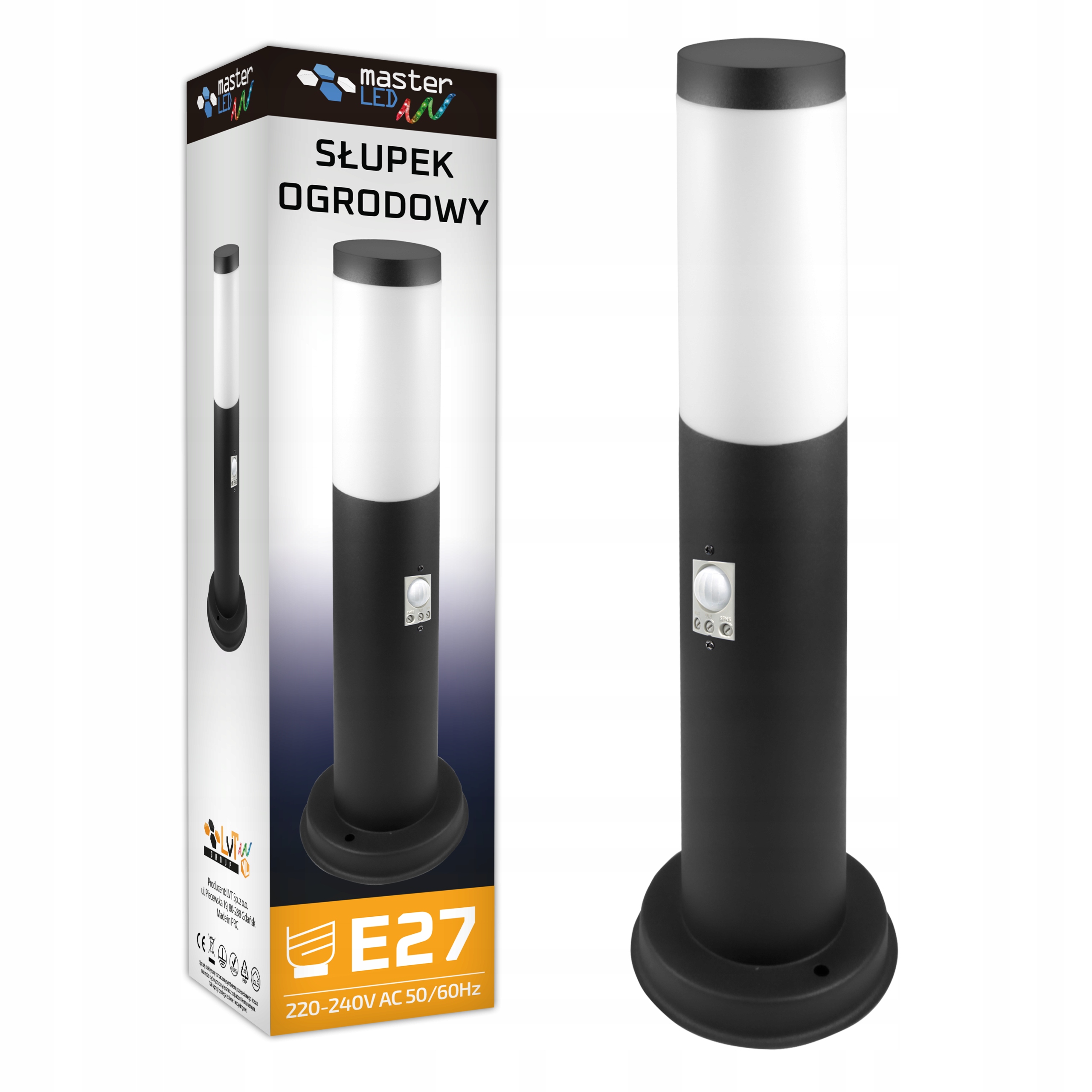 Záhradná lampa E27 stĺp so SENZOROM POHYBU 45cm