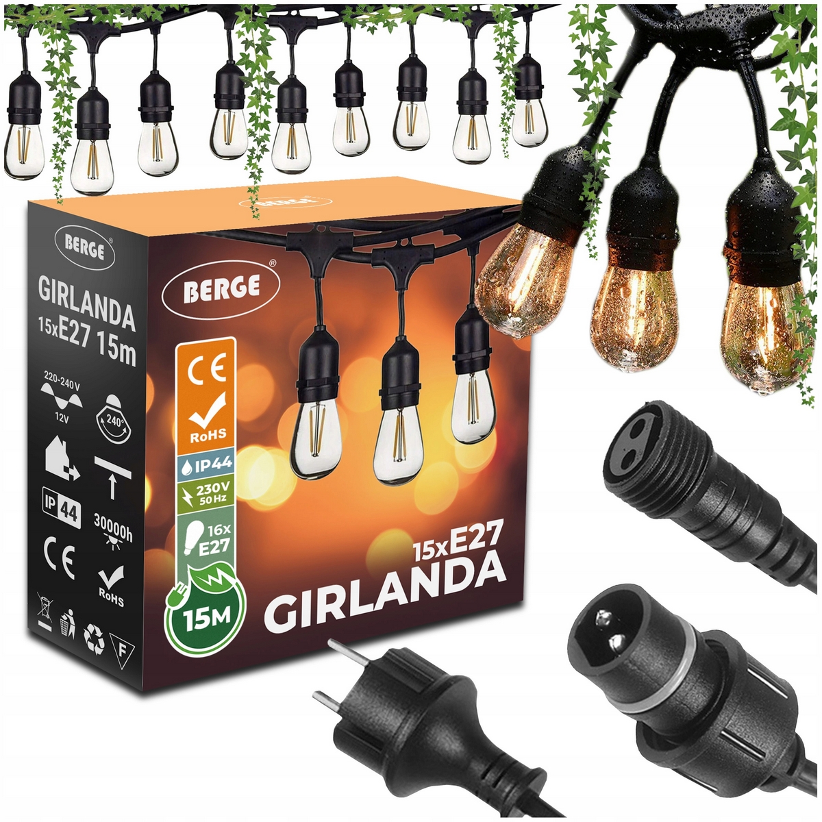 Osvetľovacia girlanda Berge 1500 cm 16 x 1 W LED čierna
