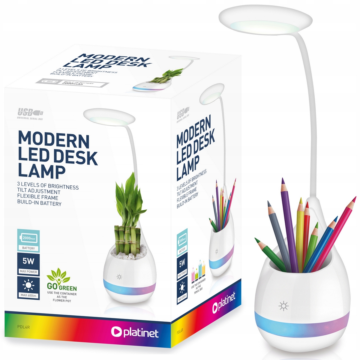 5W LED lampa na stôl s nádobou na príslušenstvo