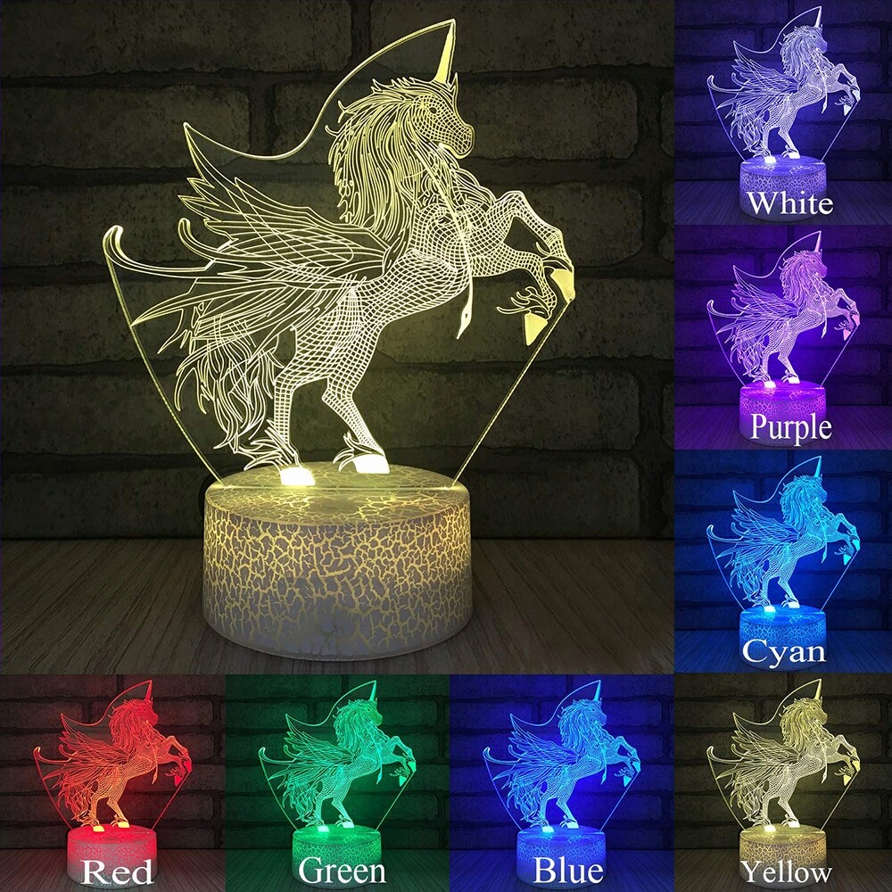 3D nočná lampa PEGASUS 7 farieb Unicorn Wings